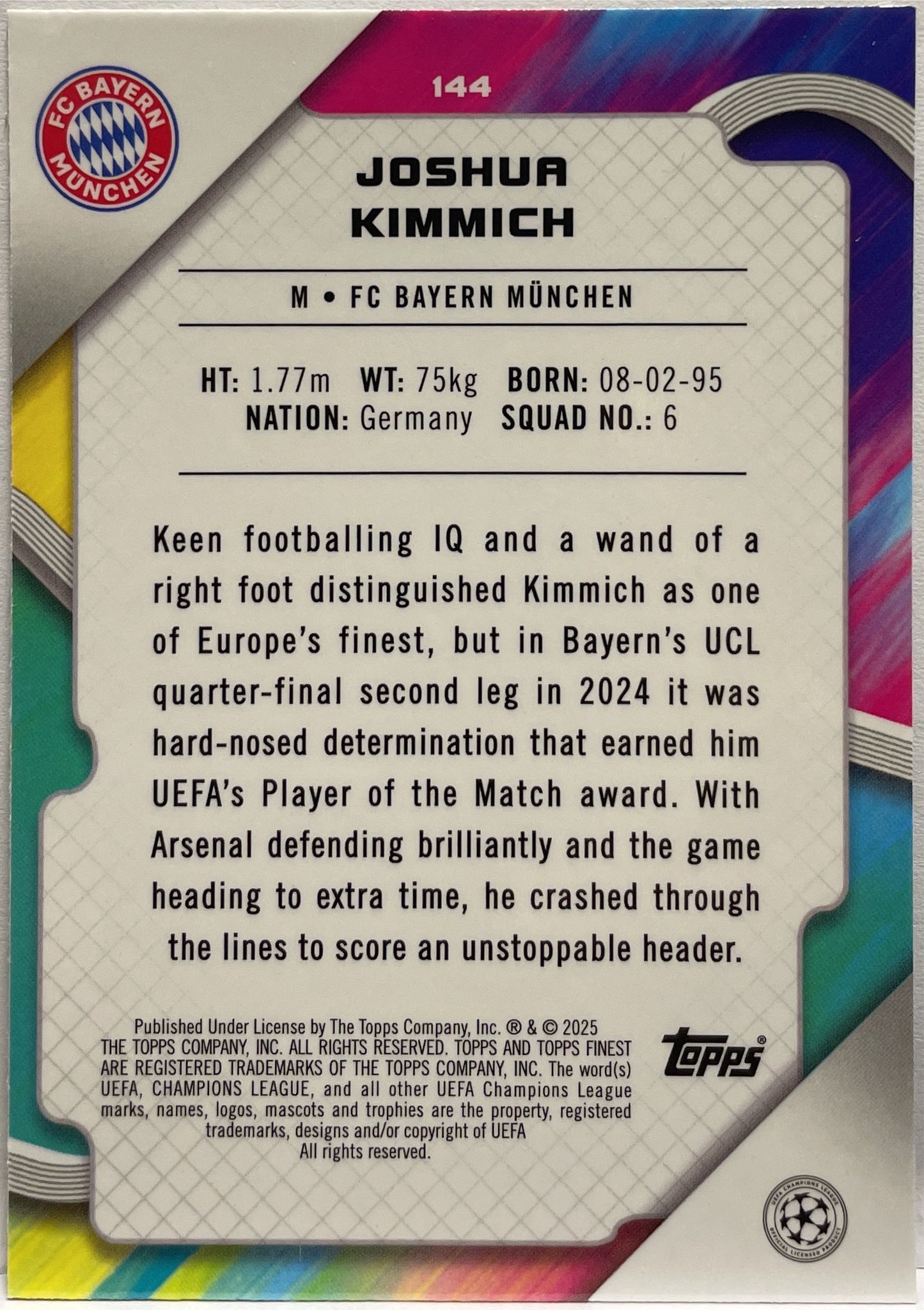 Joshua Kimmich 104/275 Sky Blue Topps Finest UCC 2024/25