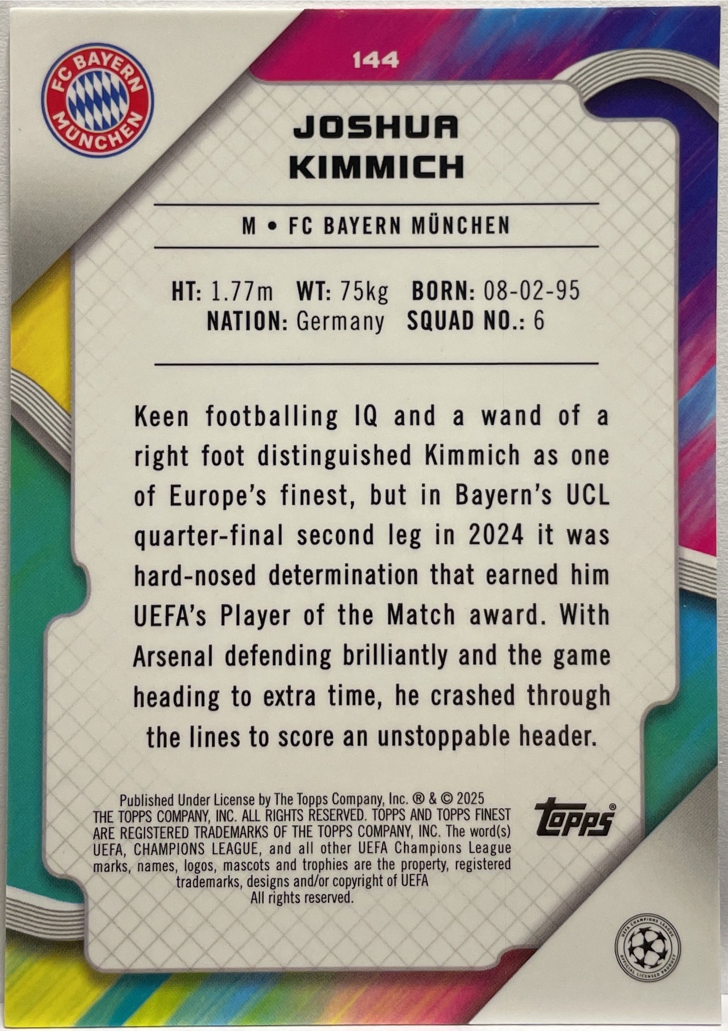 Joshua Kimmich 277/299 Purple Topps Finest UCC 2024/25