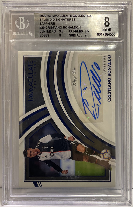 Cristiano Ronaldo 1/1 Autograph Sapphire Panini Immacuate 2022/23 Beckett 8