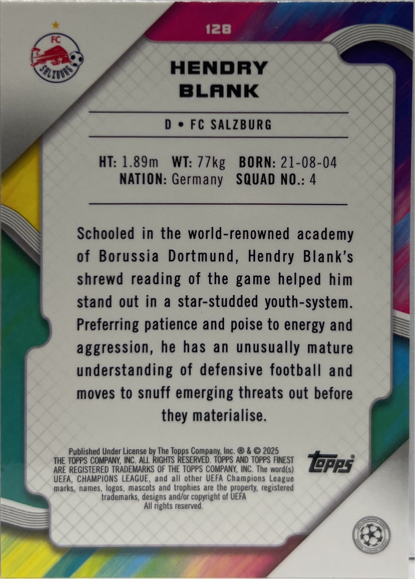 Hendry Blank 116/299 Rookie Purple Topps Finest UCC 2024/25