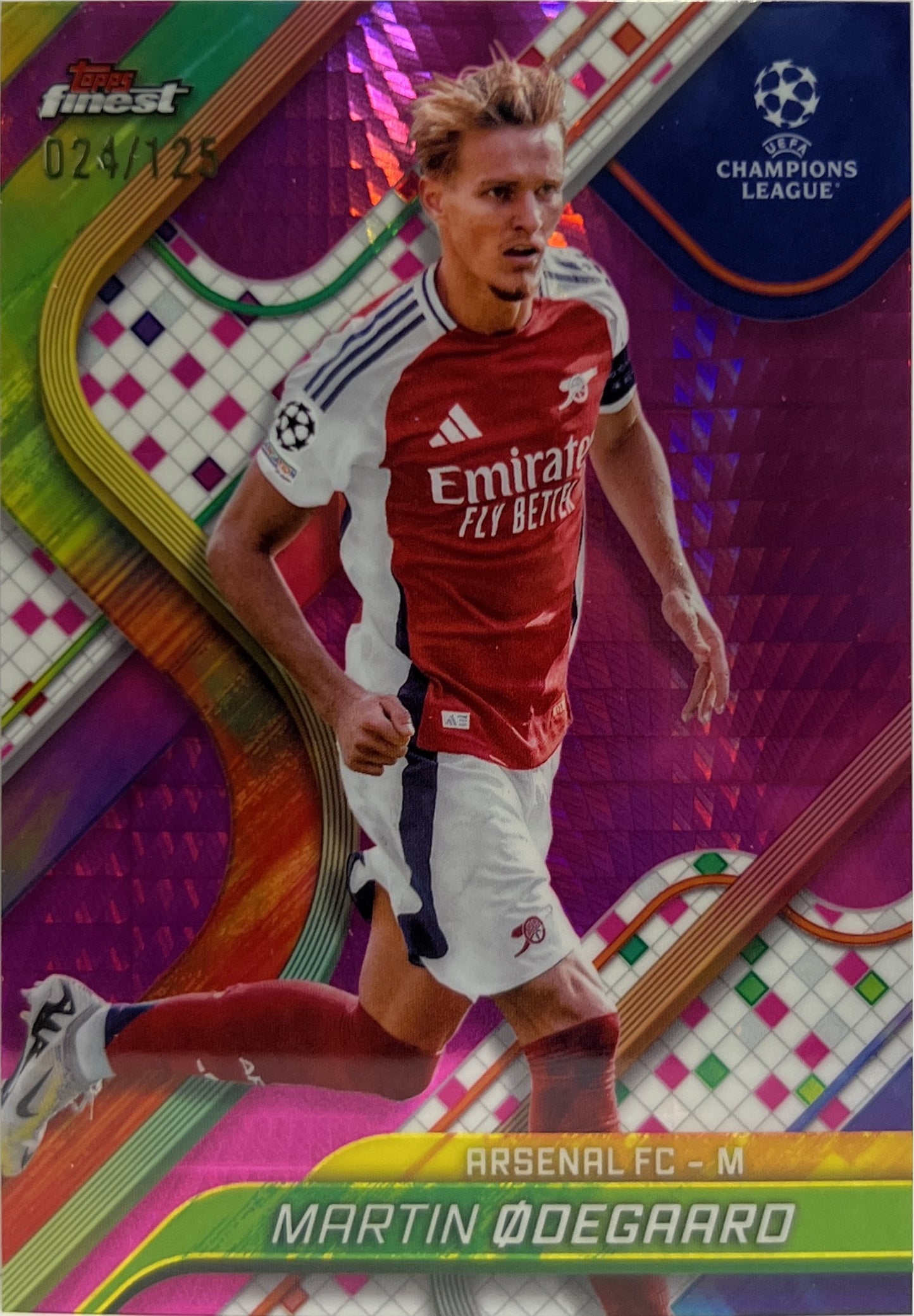 Martin Odegaard 24/125 Pink Prism Topps Finest UCC 2024/25
