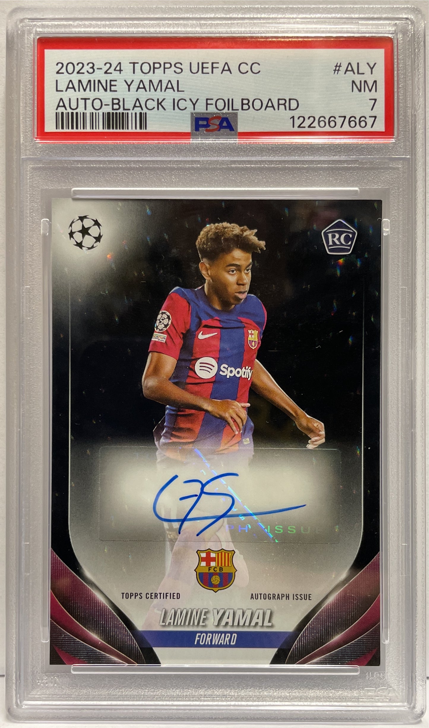 Lamine Yamal 10/10 Rookie Autograph Black Icy Foilboard Topps UCC 2023/24 PSA 7