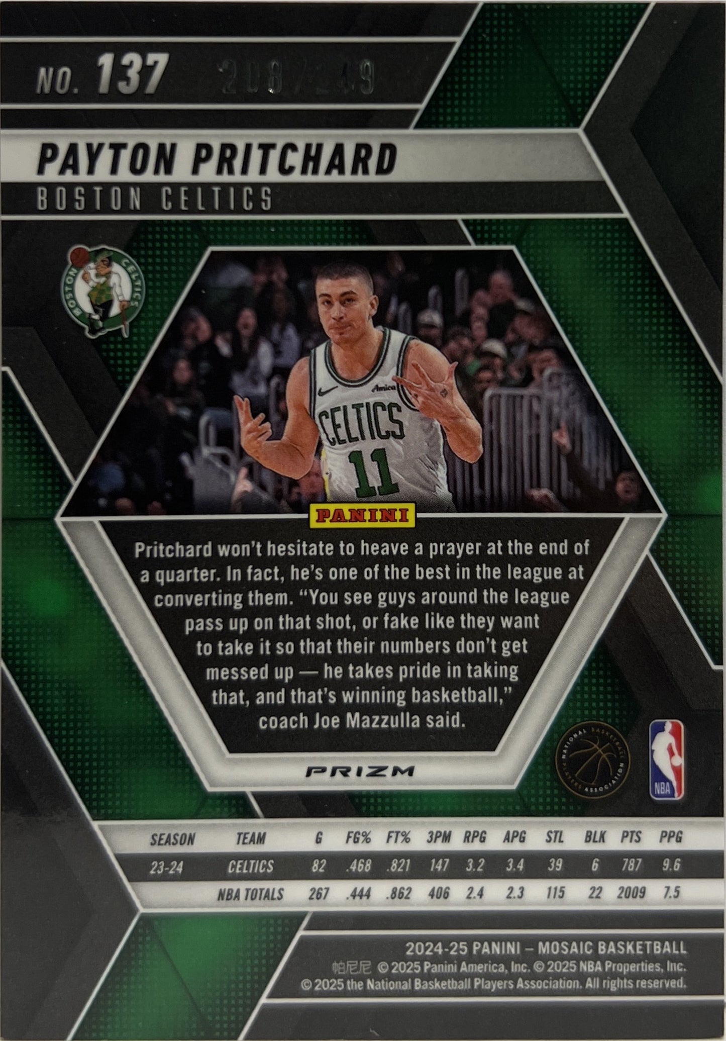 Payton Pritchard 208/249 Orange Mosaic Basketball NBA 2024/25