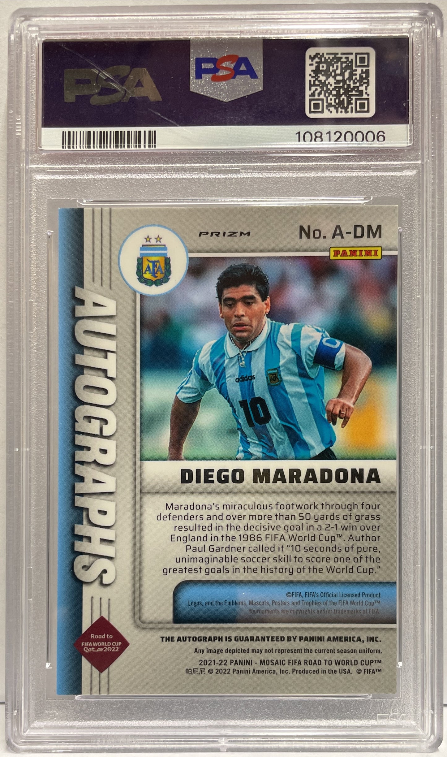 Diego Maradona Autograph Panini Mosaic Fifa Road To Qatar 2021/22 PSA 10