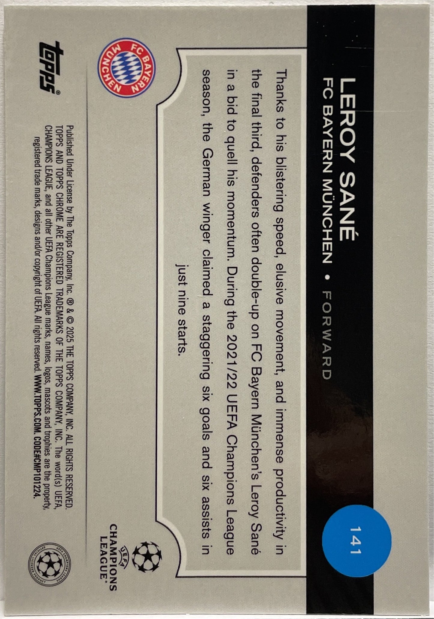 Leroy Sane 87/225 Night Vision RayWave Topps Chrome UCC 2024/25