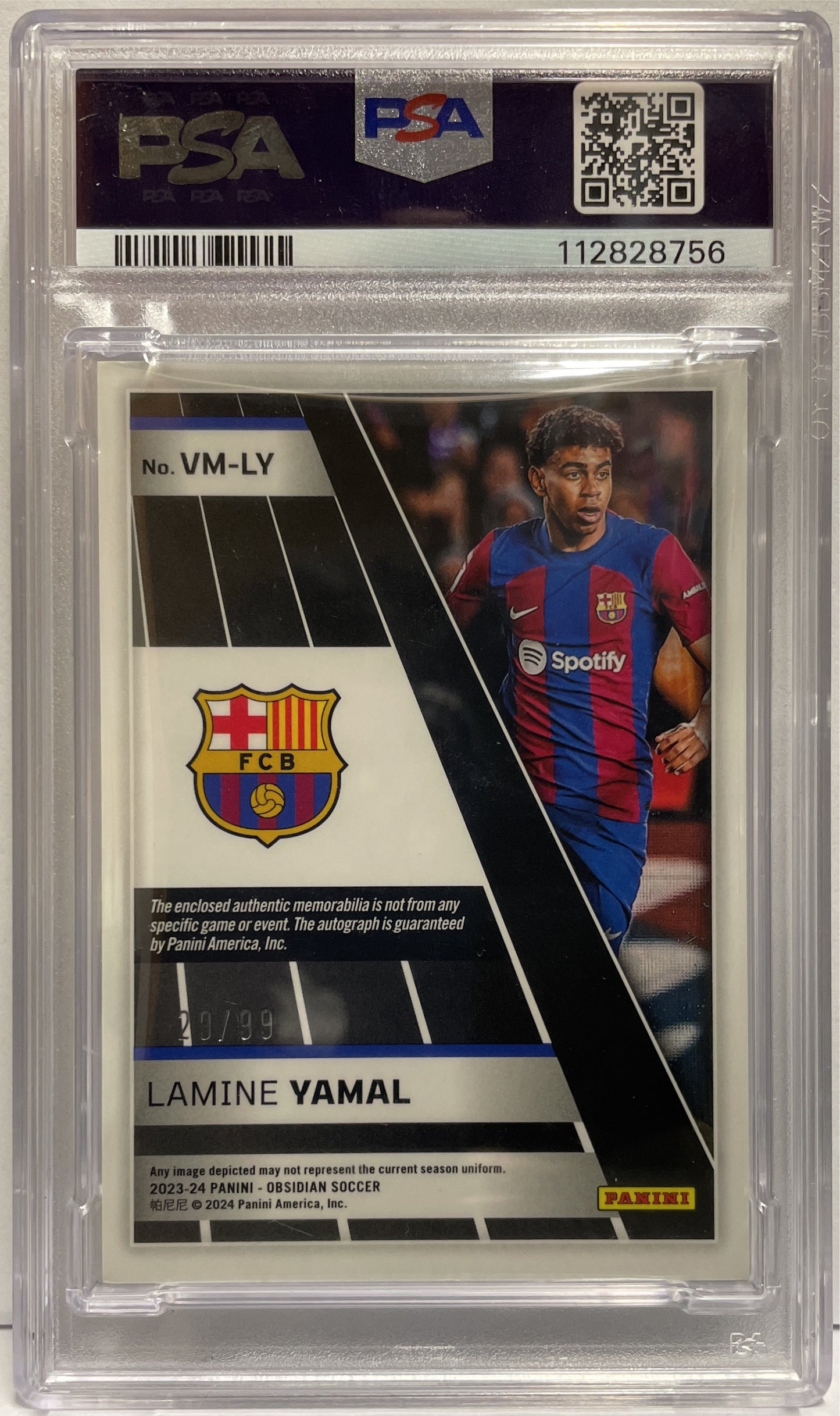 Lamine Yamal 29/99 Rookie Patch Autograph Volcanic Material Signature Panini Obsidian 2023/24 PSA 9