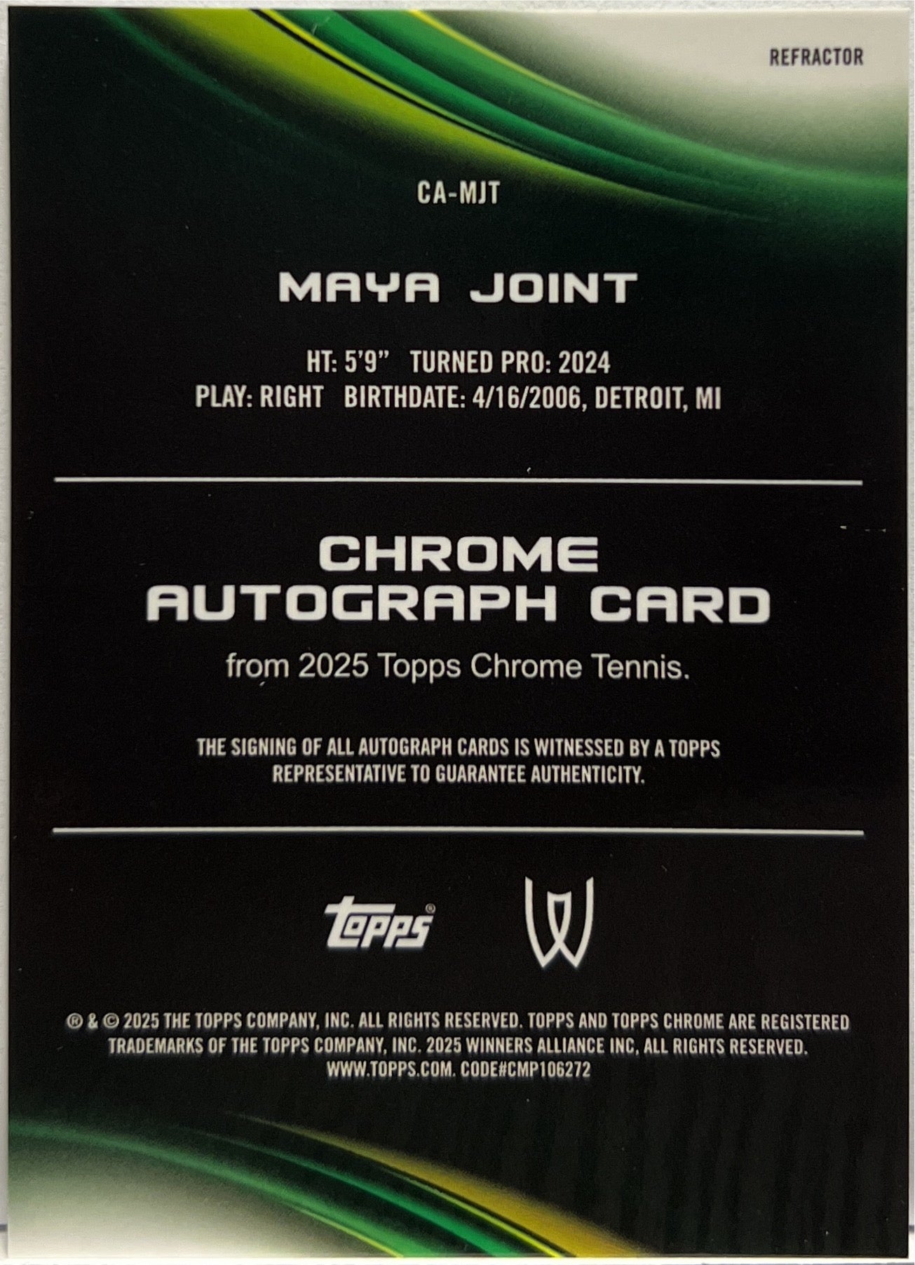 Maya Joint Rookie Autograph Refractor Topps Chrome Tennis 2025