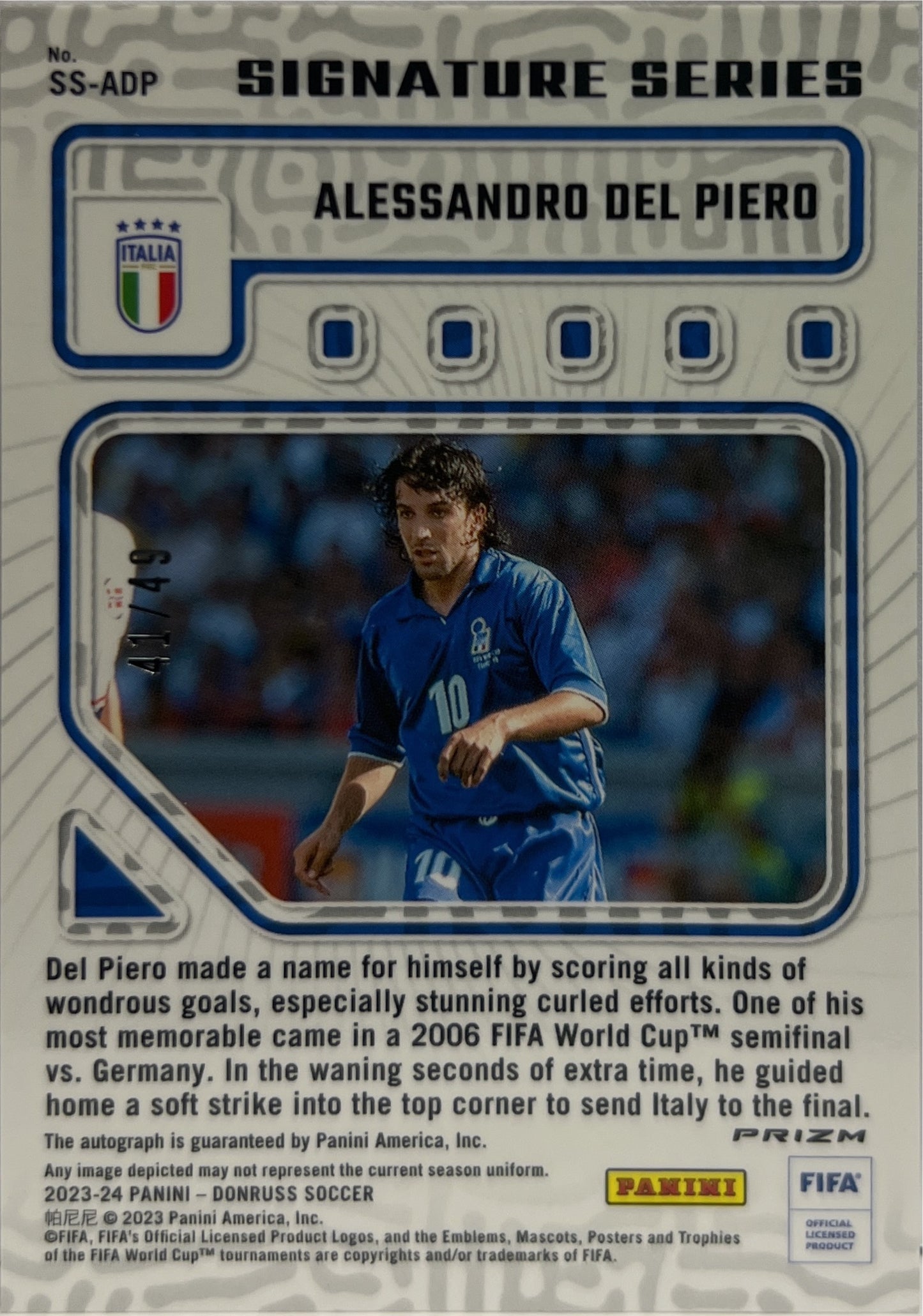 Alessandro Del Piero 41/49 Autograph Signature Series Red Donruss 2023/24