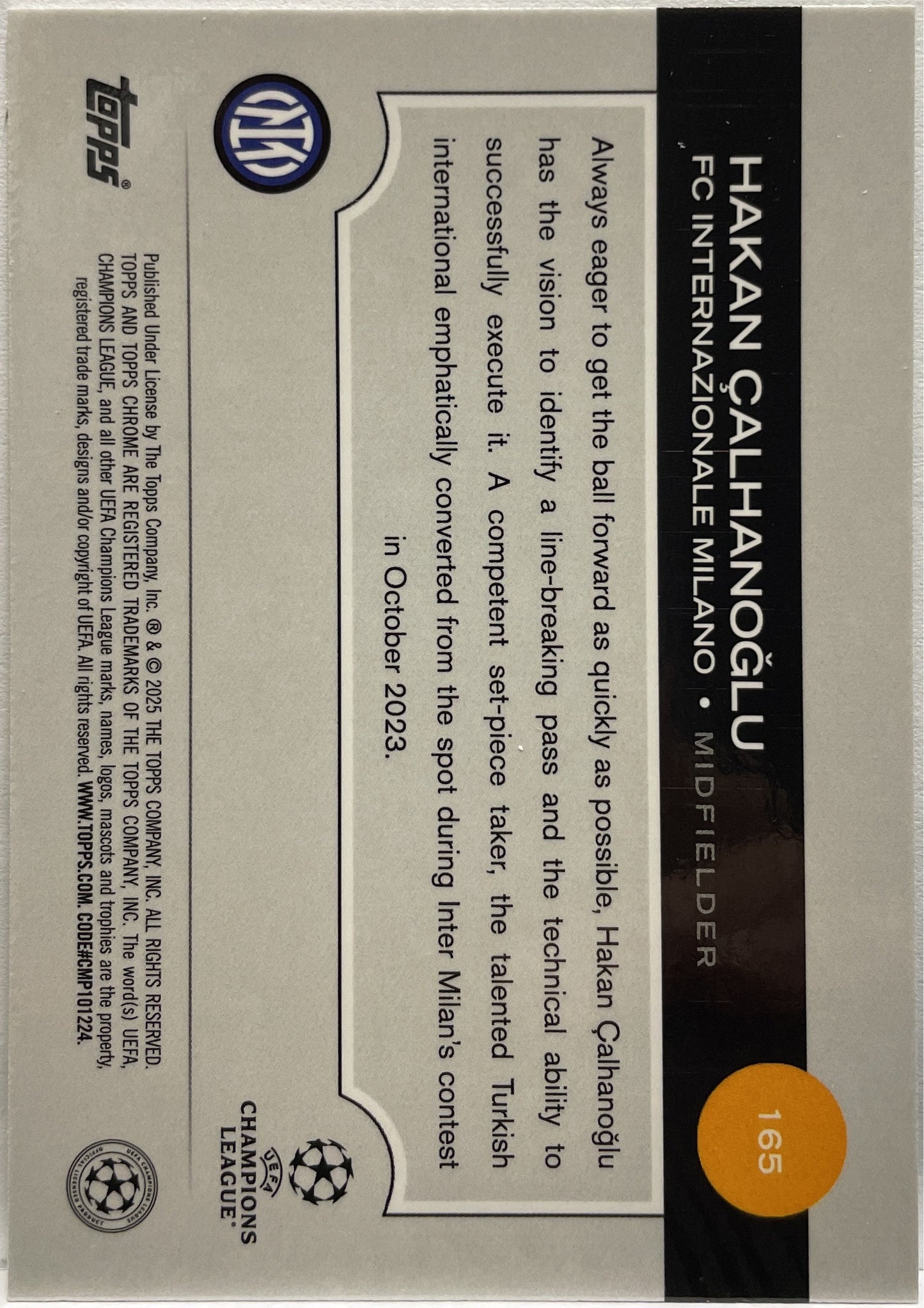 Hakan Calhanoglu 80/99 Green Topps Chrome UCC 2024/25