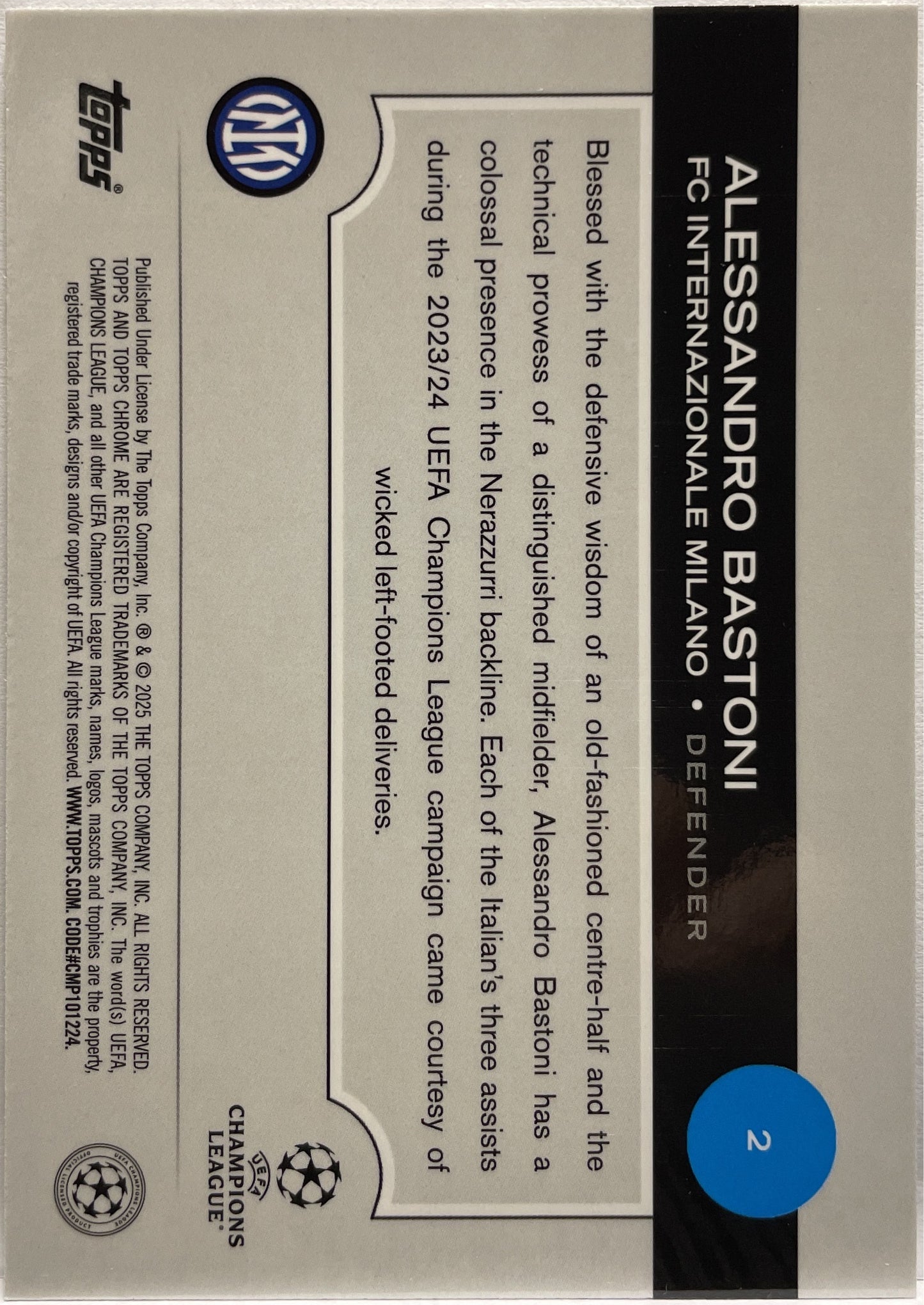 Alessandro Bastoni 222/225 Night Vision RayWave Topps Chrome UCC 2024/25