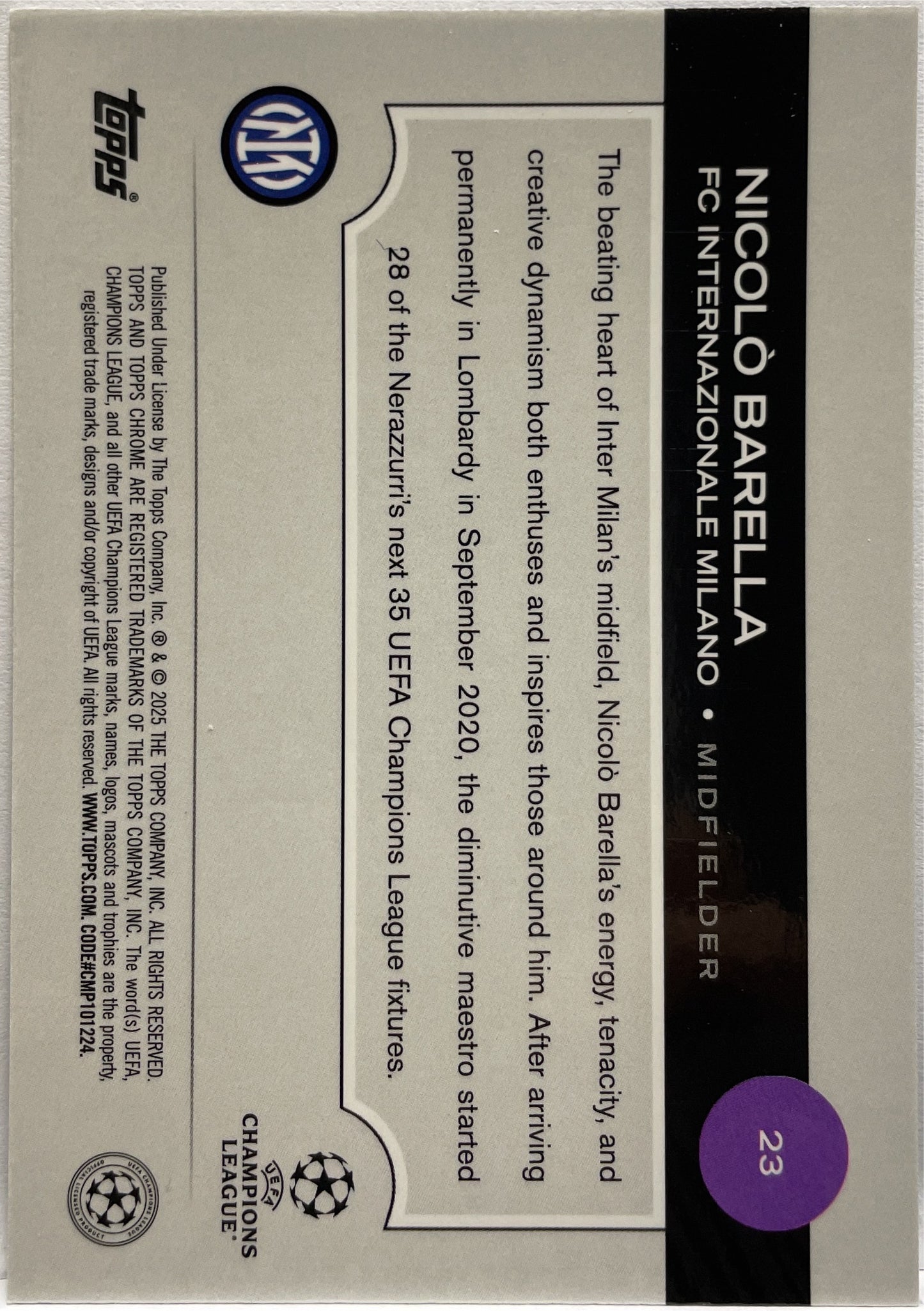 Nicolo Barella 47/150 Blue Topps Chrome UCC 2024/25