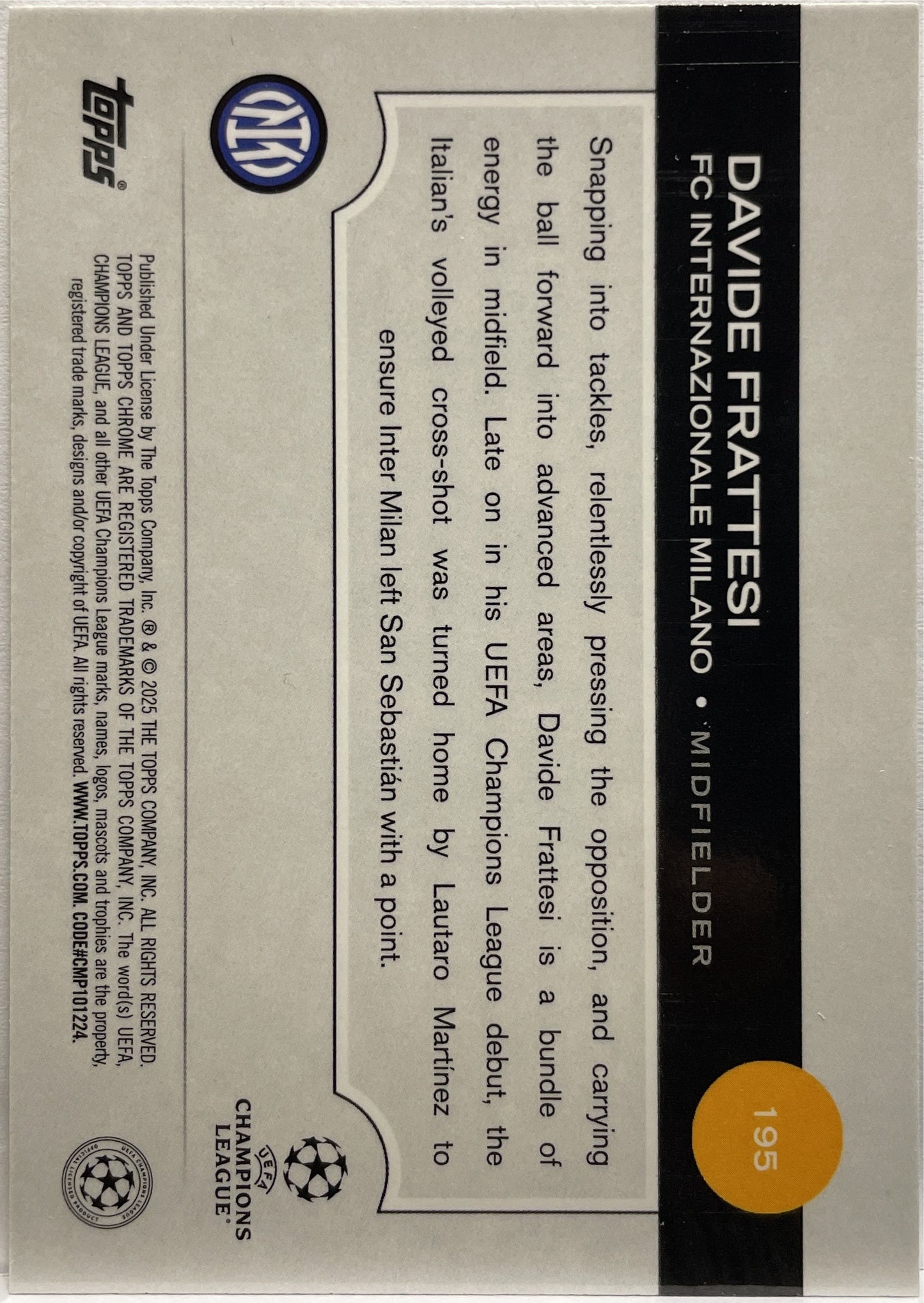 Davide Frattesi 207/225 Night Vision RayWave Topps Chrome UCC 2024/25