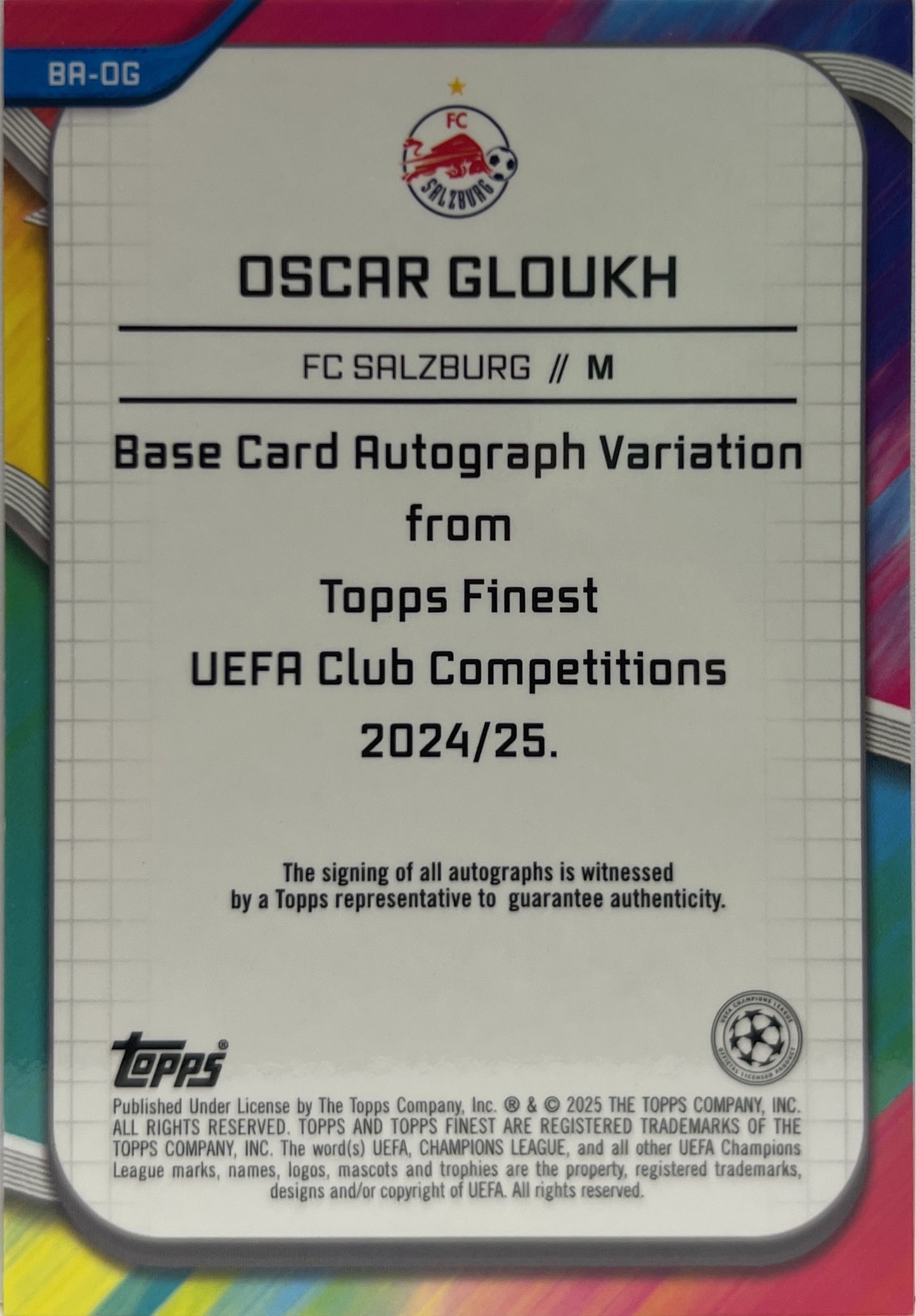 Oscar Gloukh 58/75 Autograph Magenta Topps Finest UCC 2024/25