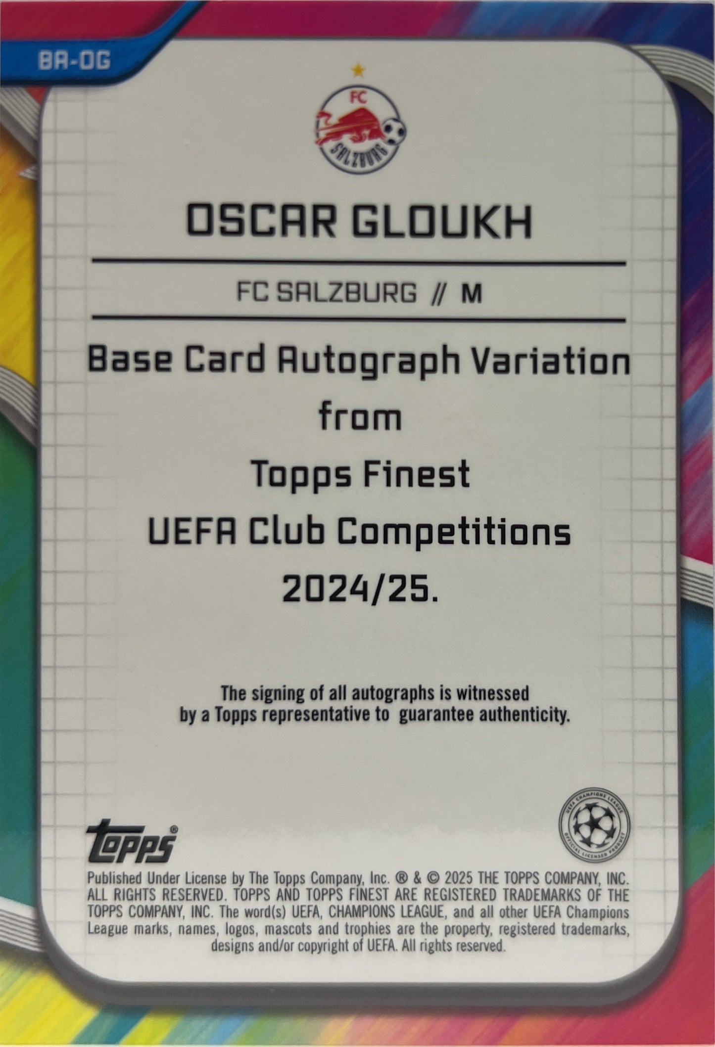 Oscar Gloukh 131/150 Autograph Blue Topps Finest UCC 2024/25
