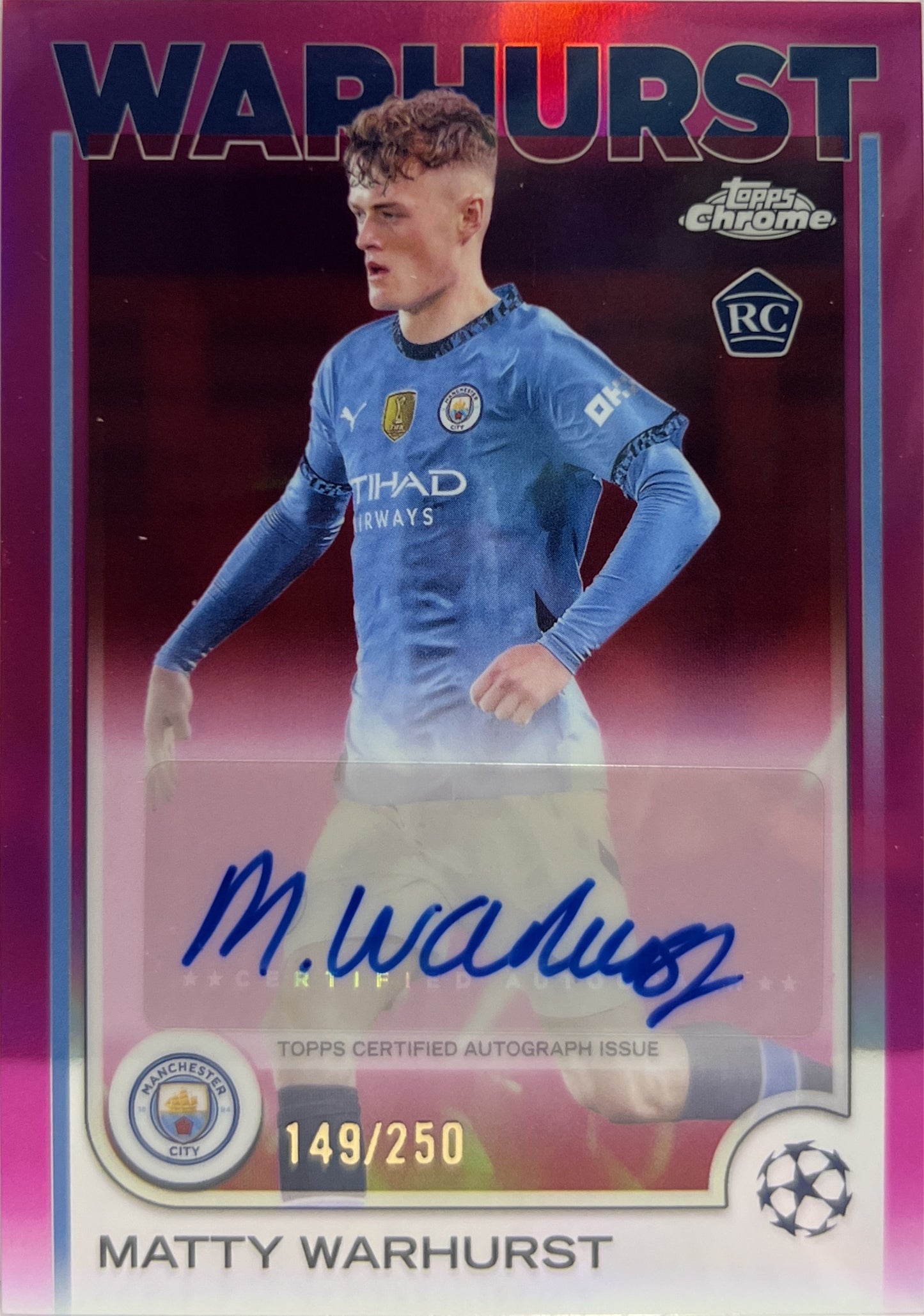 Matty Warhurst 149/250 Rookie Autograph Pink Topps Chrome UCC 2024/25