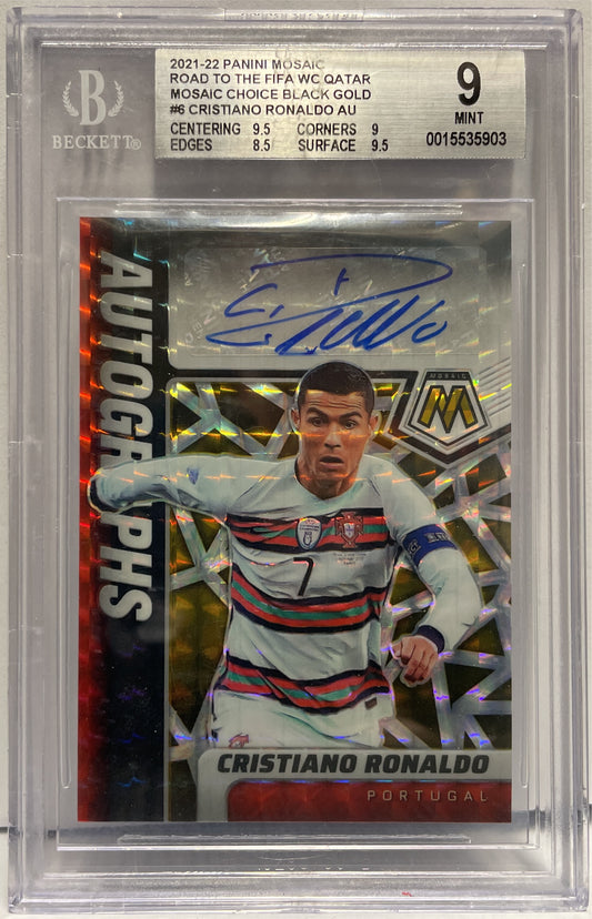 Cristiano Ronaldo 1/1 Autograph Choice Black Gold Panini Mosaic Road To Uefa World Cup 2021/22 Beckett 9