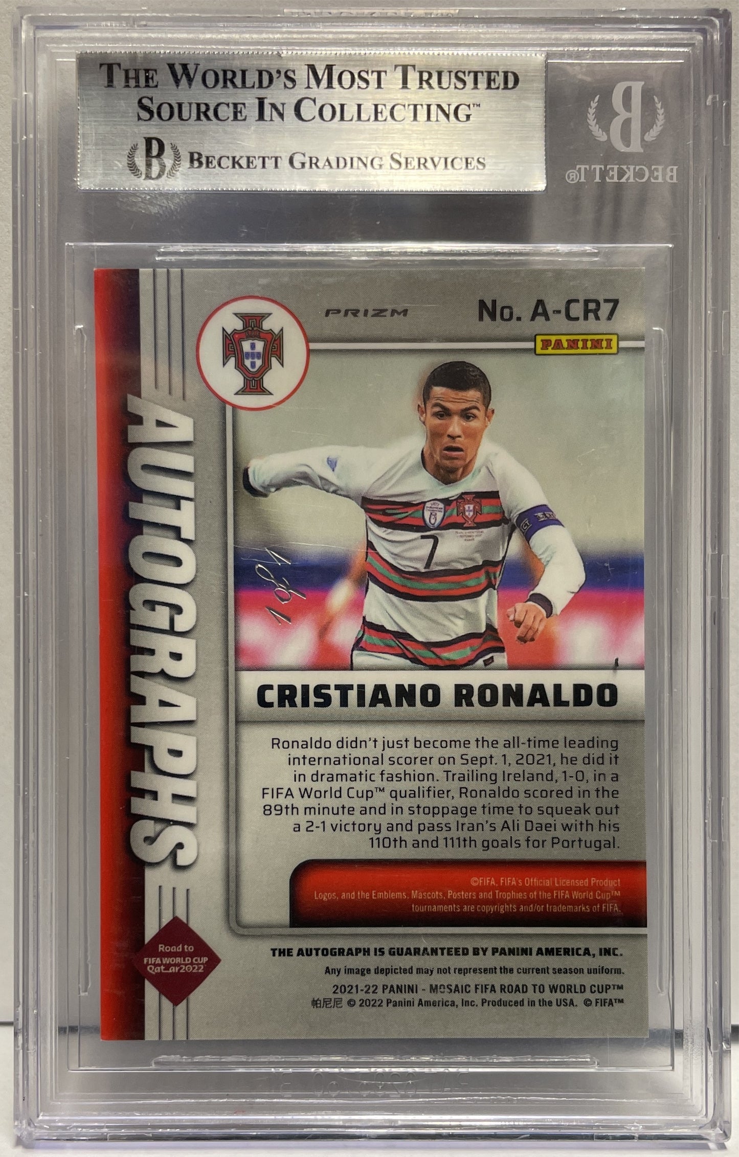Cristiano Ronaldo 1/1 Autograph Choice Black Gold Panini Mosaic Road To Uefa World Cup 2021/22 Beckett 9