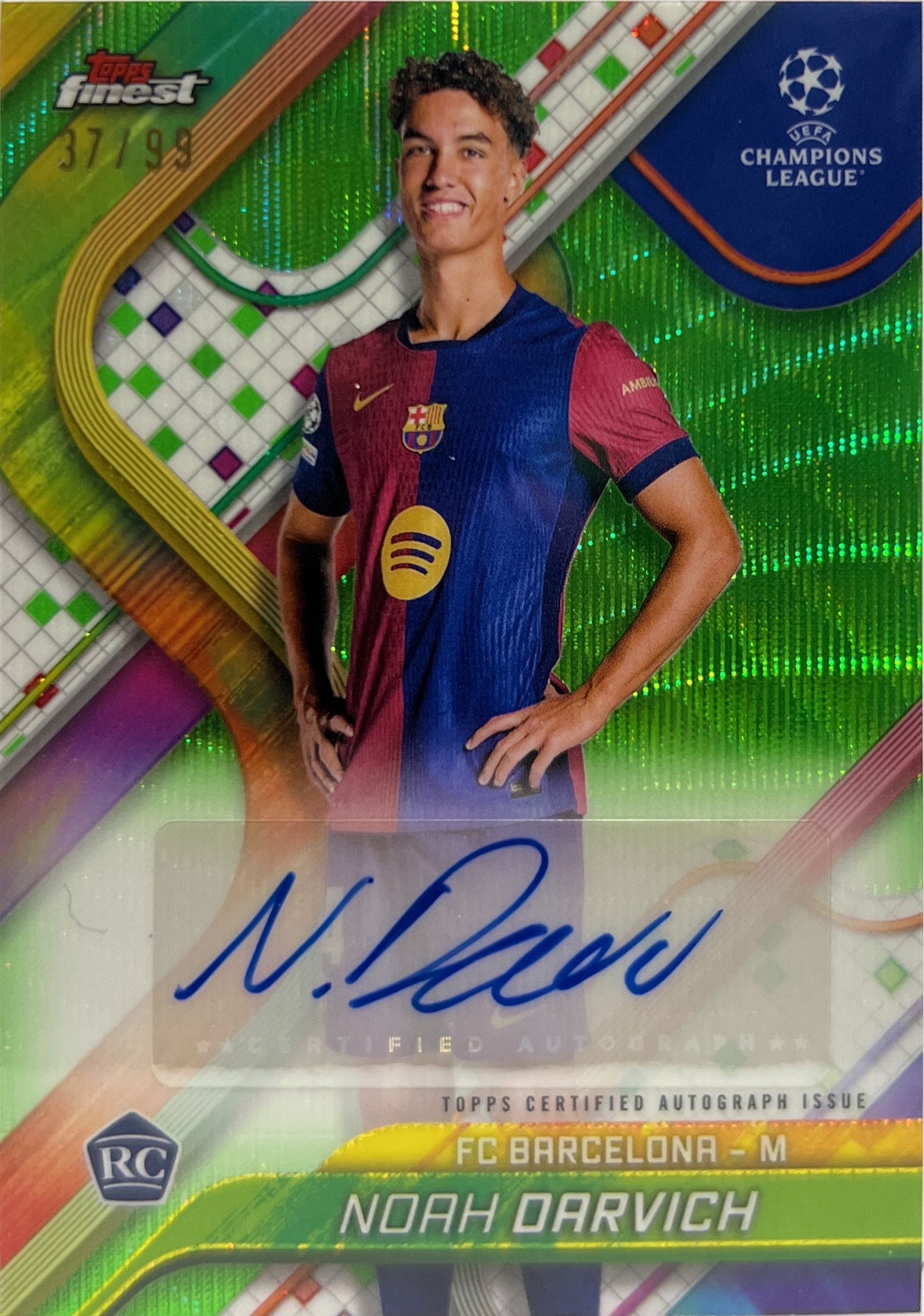 Noah Darwich 37/99 Rookie Autograph Neon Green Wave Topps Finest UCC 2024/25