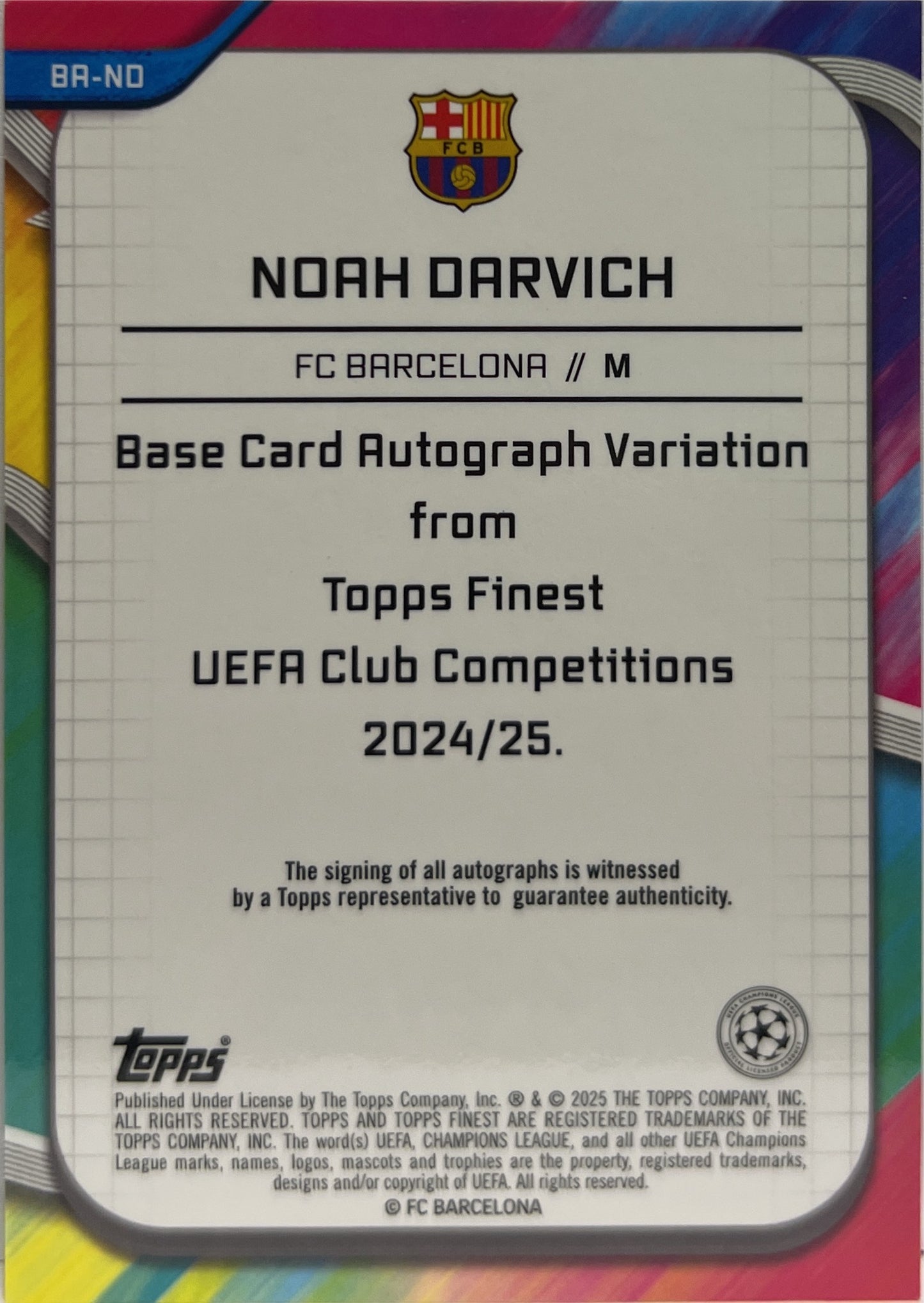 Noah Darwich 37/99 Rookie Autograph Neon Green Wave Topps Finest UCC 2024/25