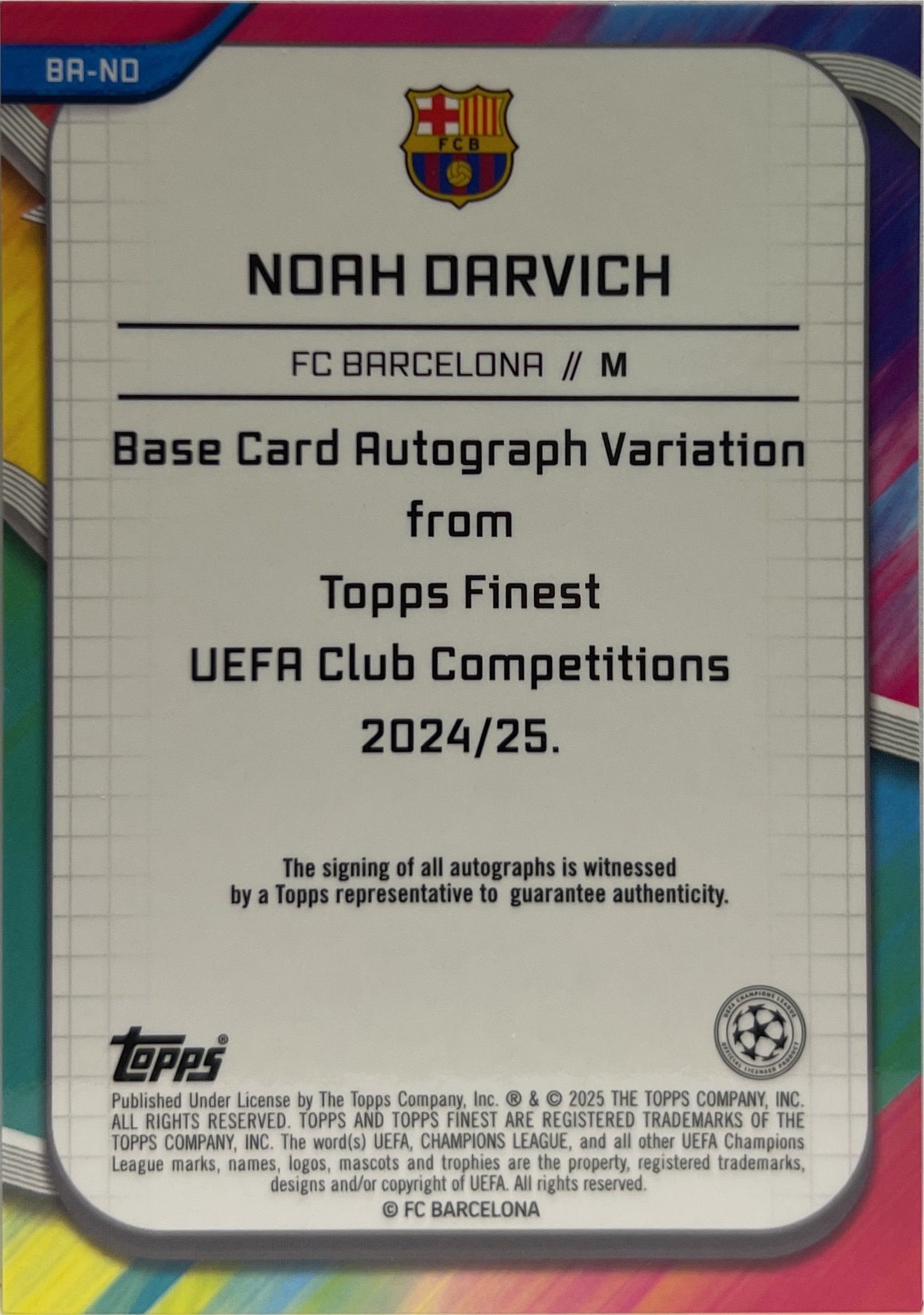 Noah Darwich 69/199 Rookie Autograph Purple Shimmer Topps Finest UCC 2024/25