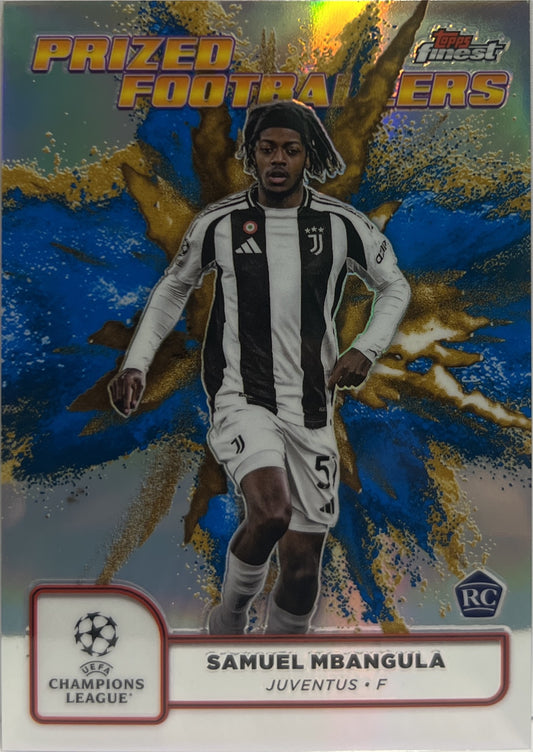 Samuel Mbangula Rookie Prized Footballers Fusion Variation Blue Gold Topps Finest UCC 2024/25