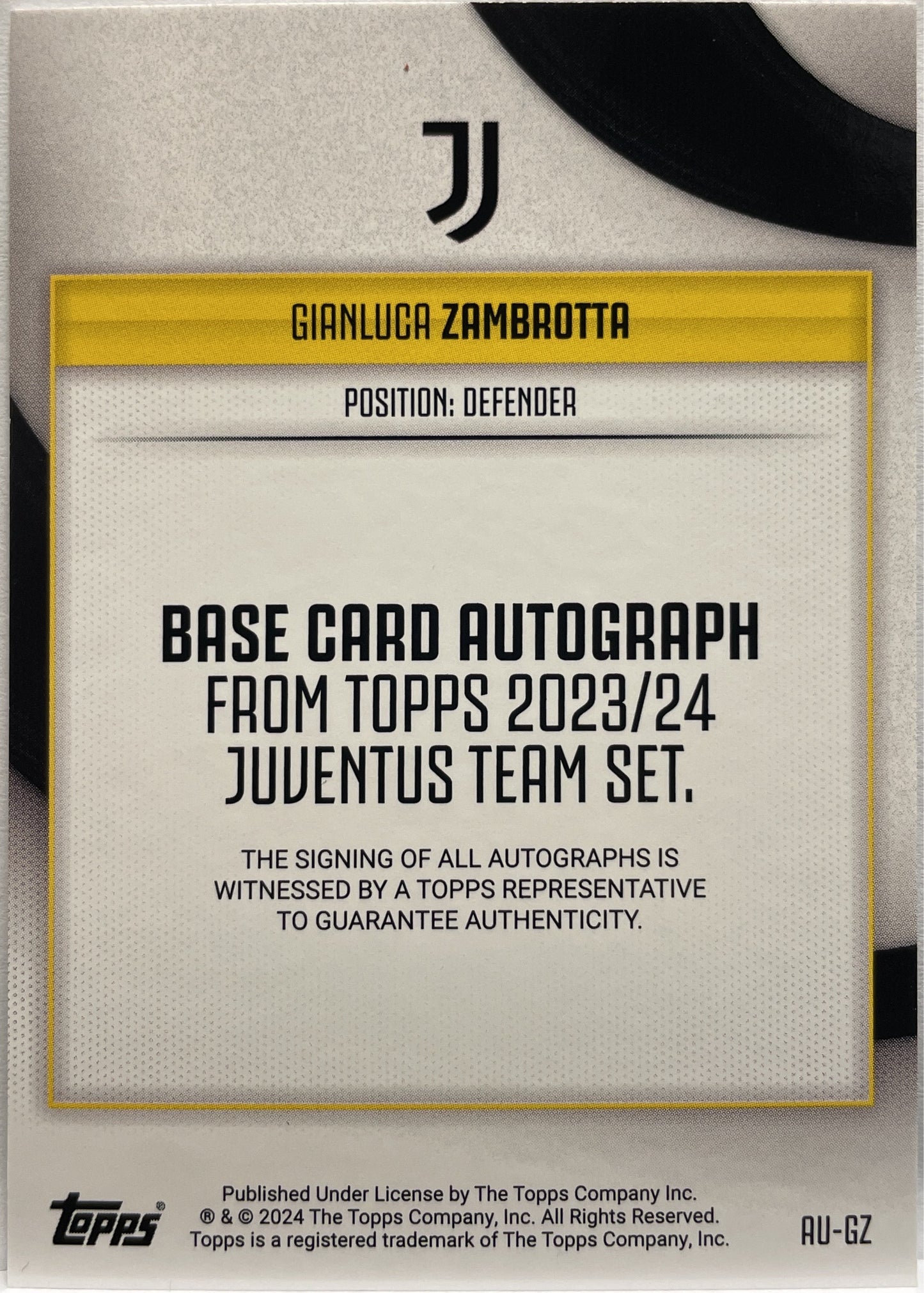 Gianluca Zambrotta 24/99 Autograph Pink Topps Juventus Team Set 2023/24