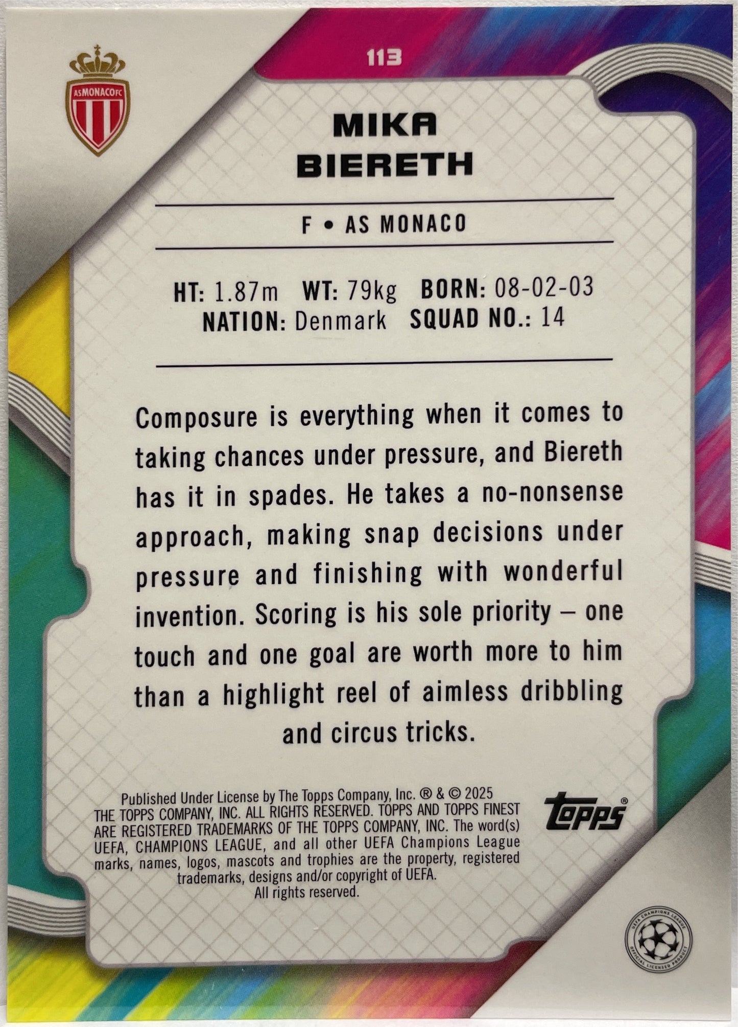 Mika Biereth 84/99 Rookie Green Lava Topps Finest UCC 2024/25