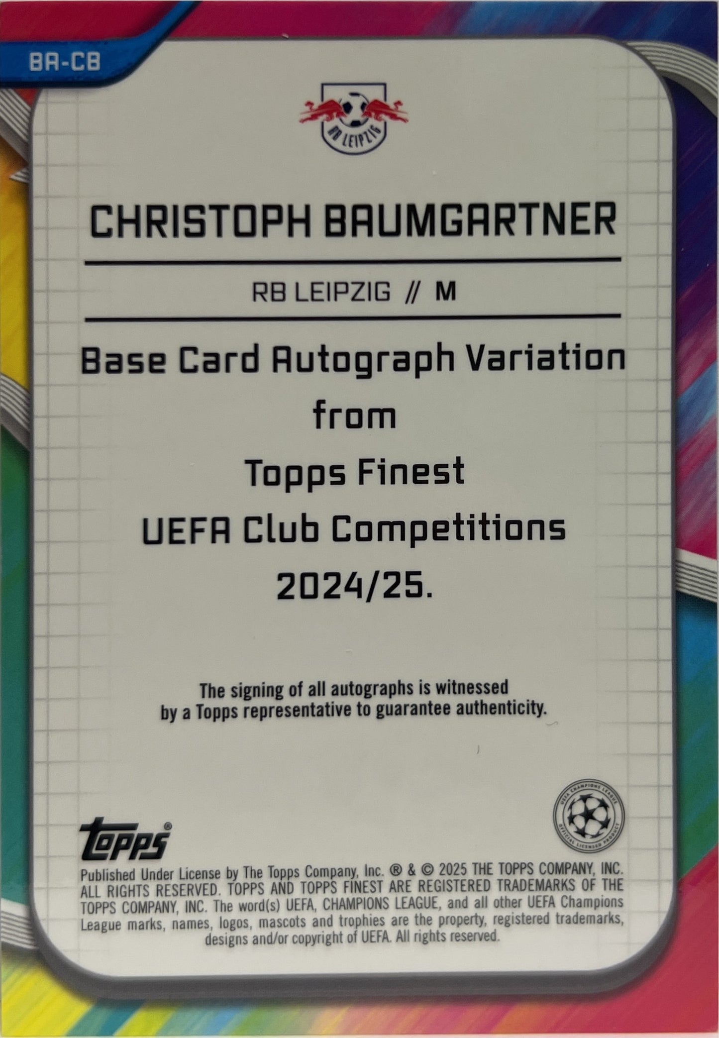Christoph Baumgartner 51/150 Autograph Blue Topps Finest UCC 2024/25