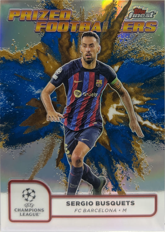 Sergio Busquets Prized Footballers Fusion Variation Blue Gold Topps Finest UCC 2024/25