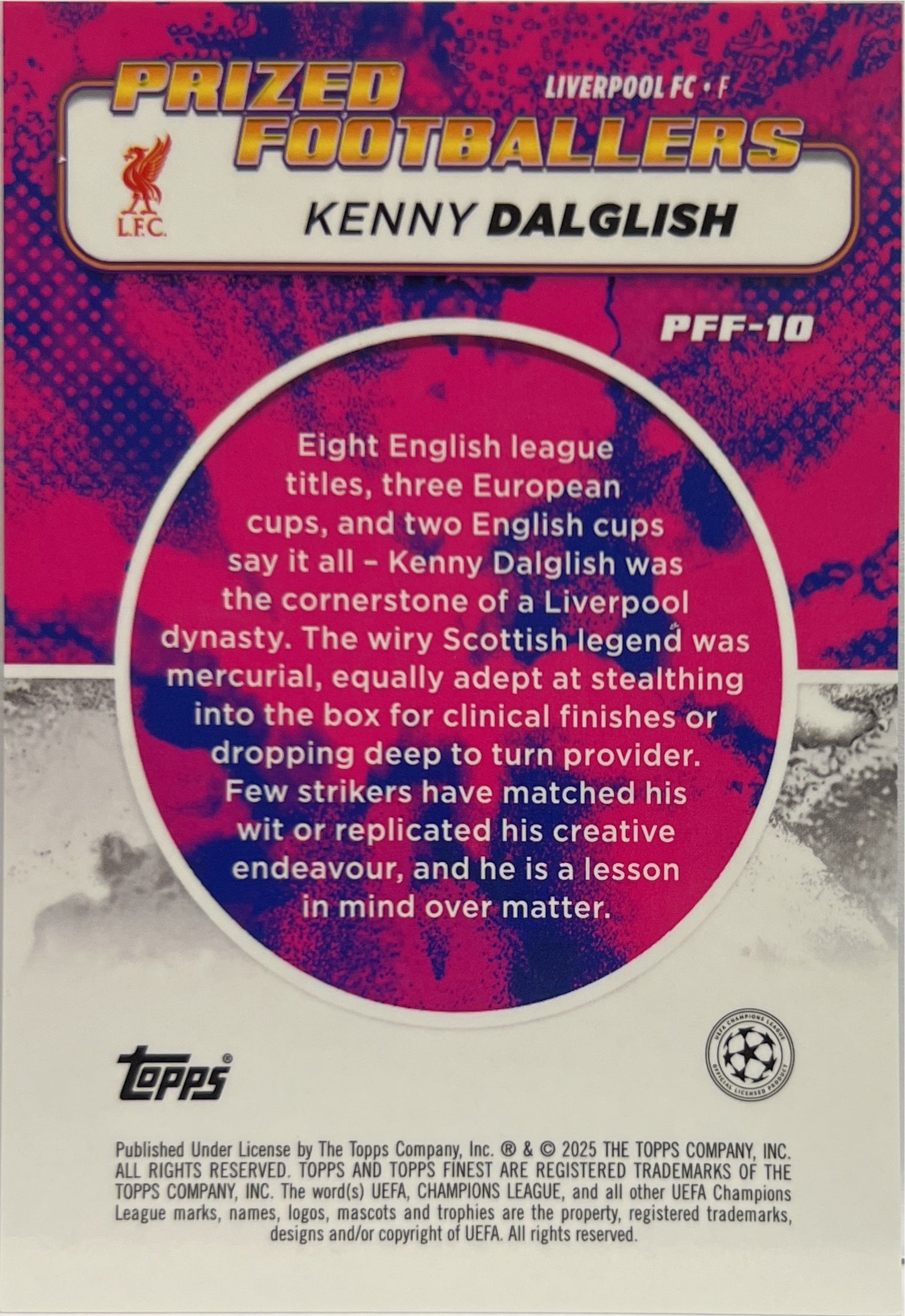 Kenny Daeglish Prized Footballers Fusion Variation Blue Red Topps Finest UCC 2024/25