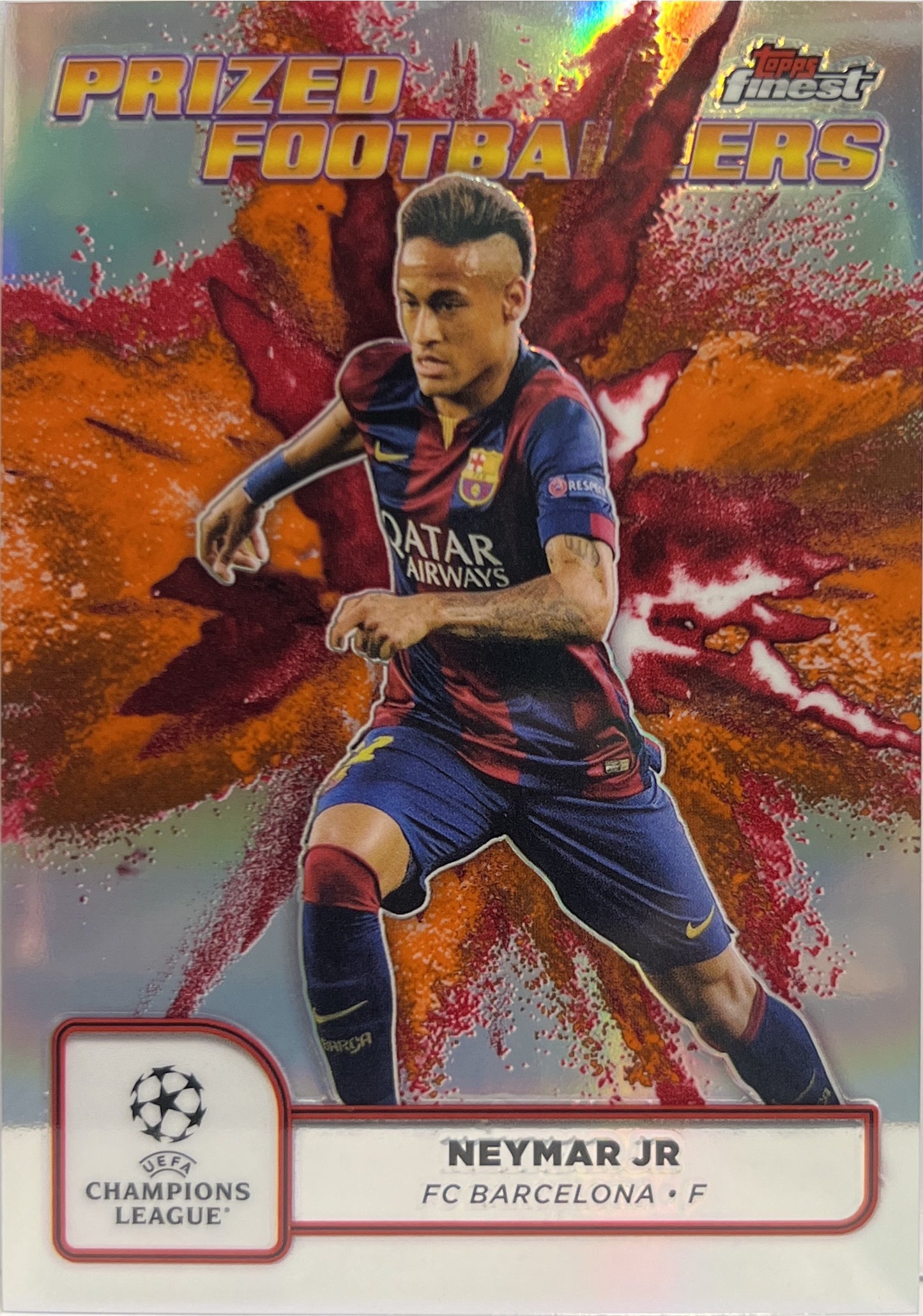 Neymar Jr Prized Footballers Fusion Variation Orange Red Topps Finest UCC 2024/25