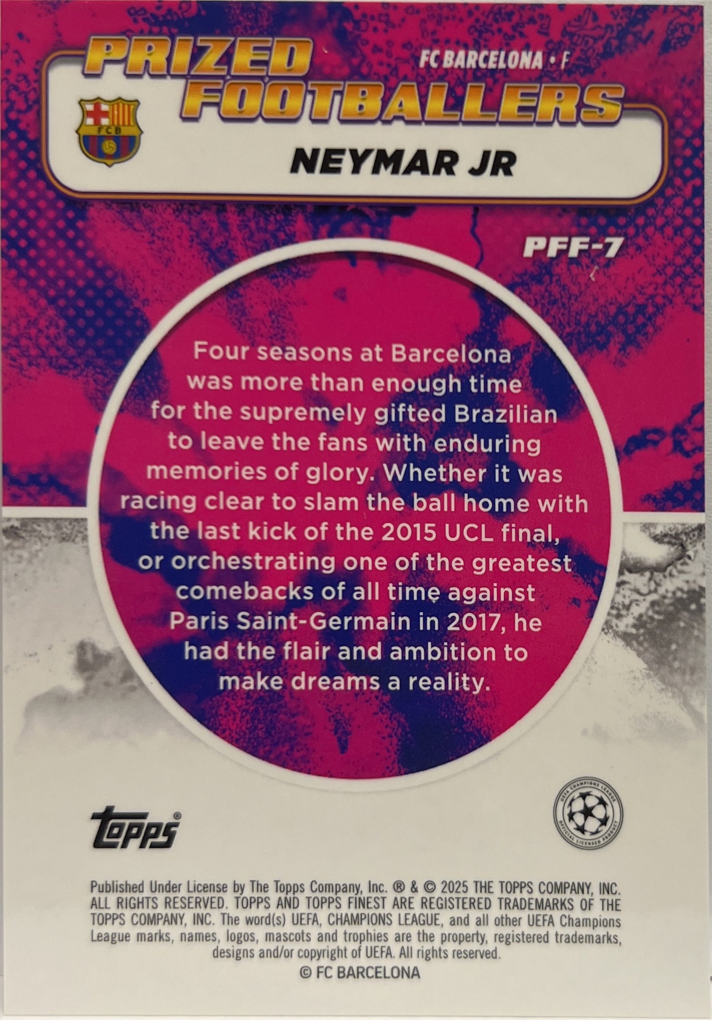 Neymar Jr Prized Footballers Fusion Variation Orange Red Topps Finest UCC 2024/25