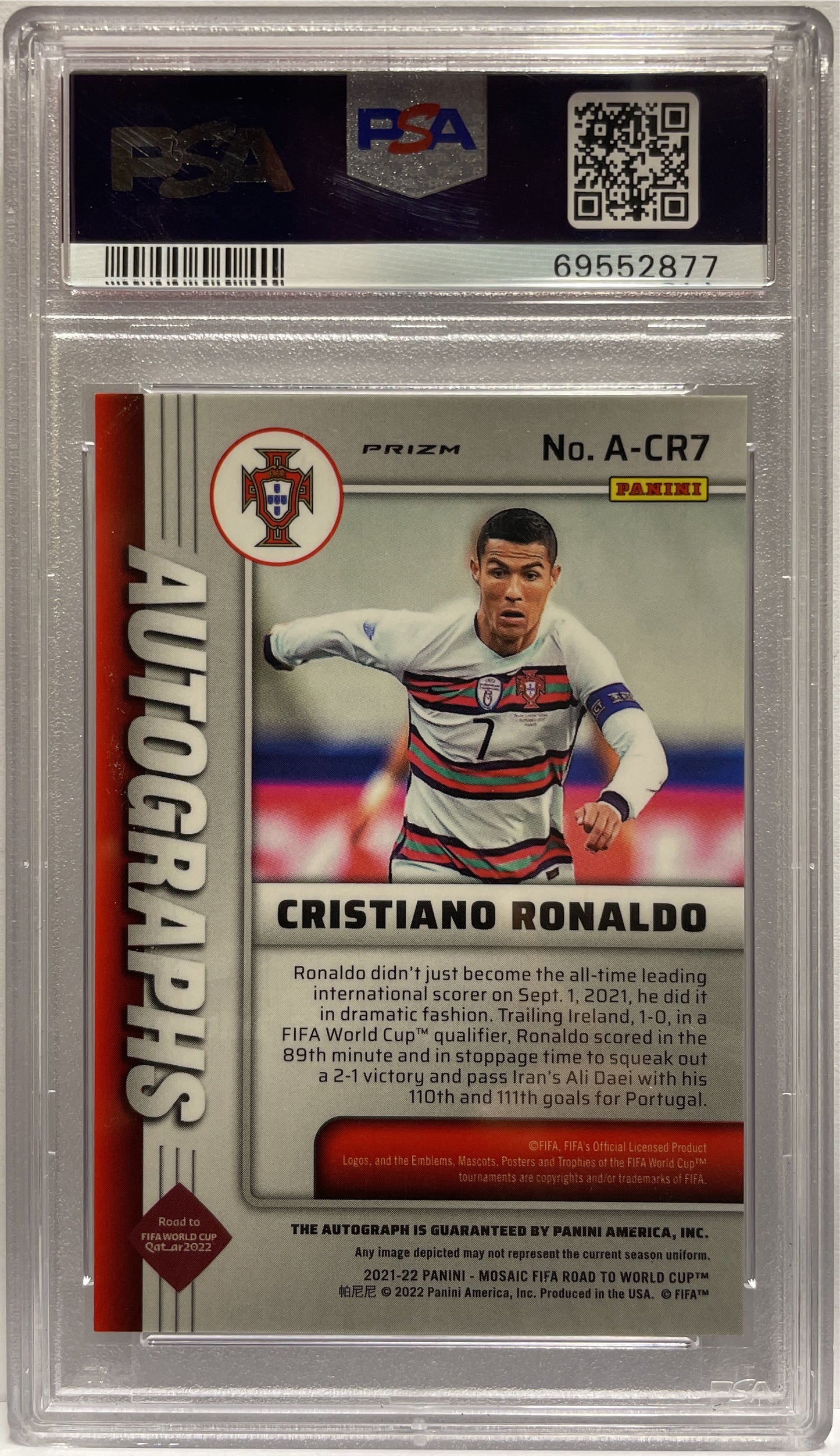 Cristiano Ronaldo Autograph Mosaic Fifa Road To Qatar 2021/22 PSA 10 Auto 10