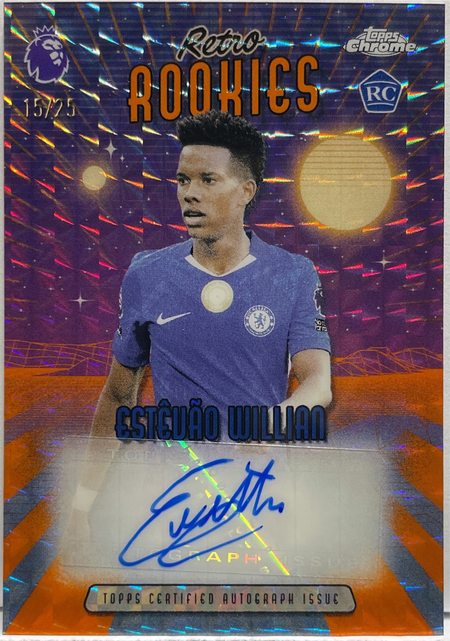 Estevao Willin 15/25 Rookie Autograph Retro Orange Geometric Topps Chrome Premier League EPL 2026