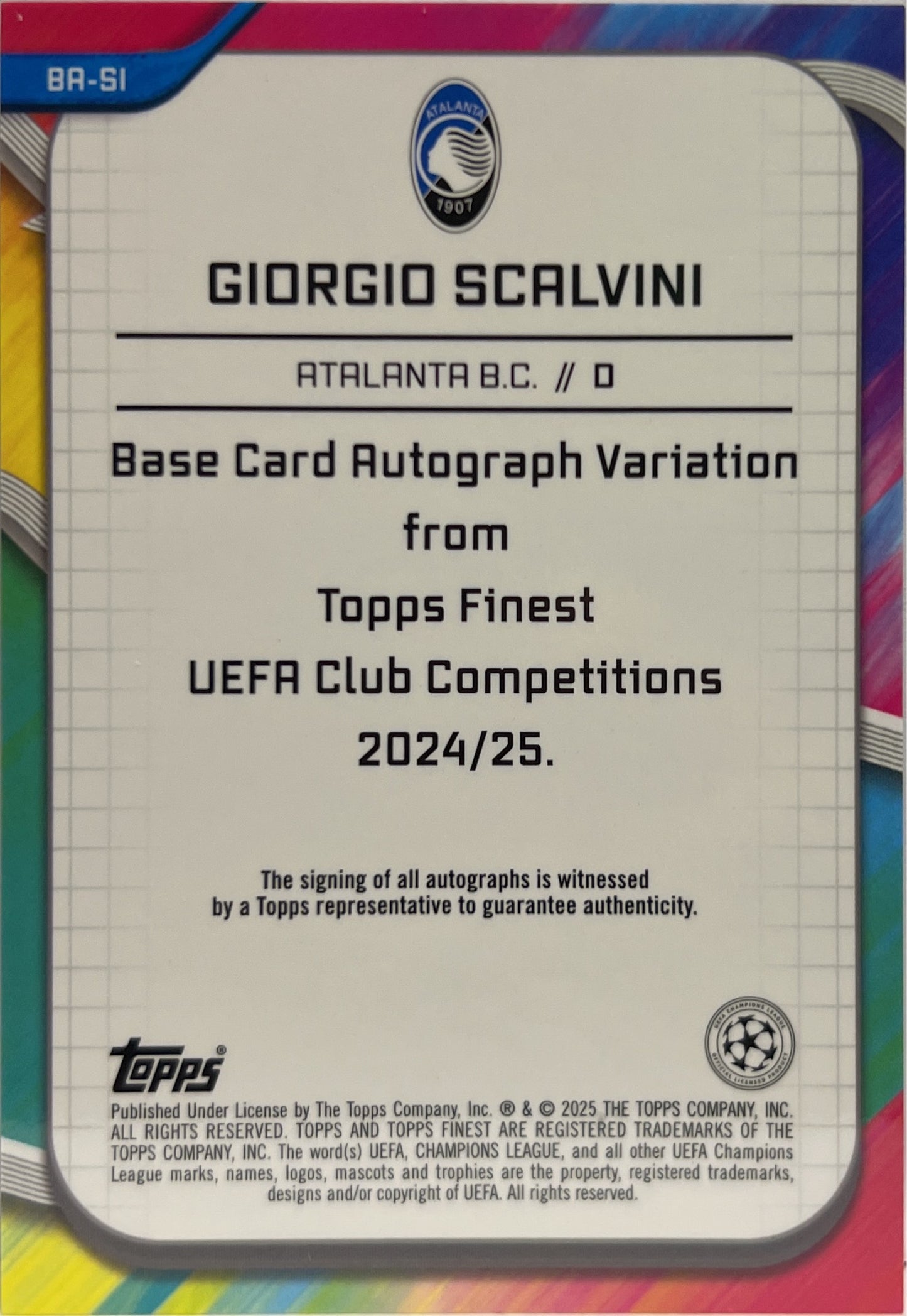 Giorgio Scalvini 177/199 Autograph Purple Shimmer Topps Finest UCC 2024/25