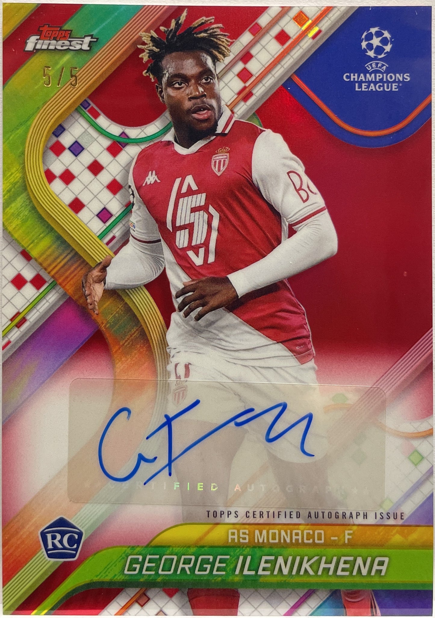 George Ilenikhena 5/5 Autograph Rookie Red Topps Finest UCC 2024/25