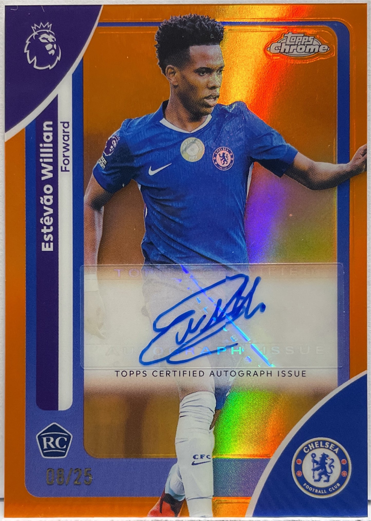 Estevao Willian 8/25 Rookie Autograph Orange Topps Chrome Premier League EPL 2026