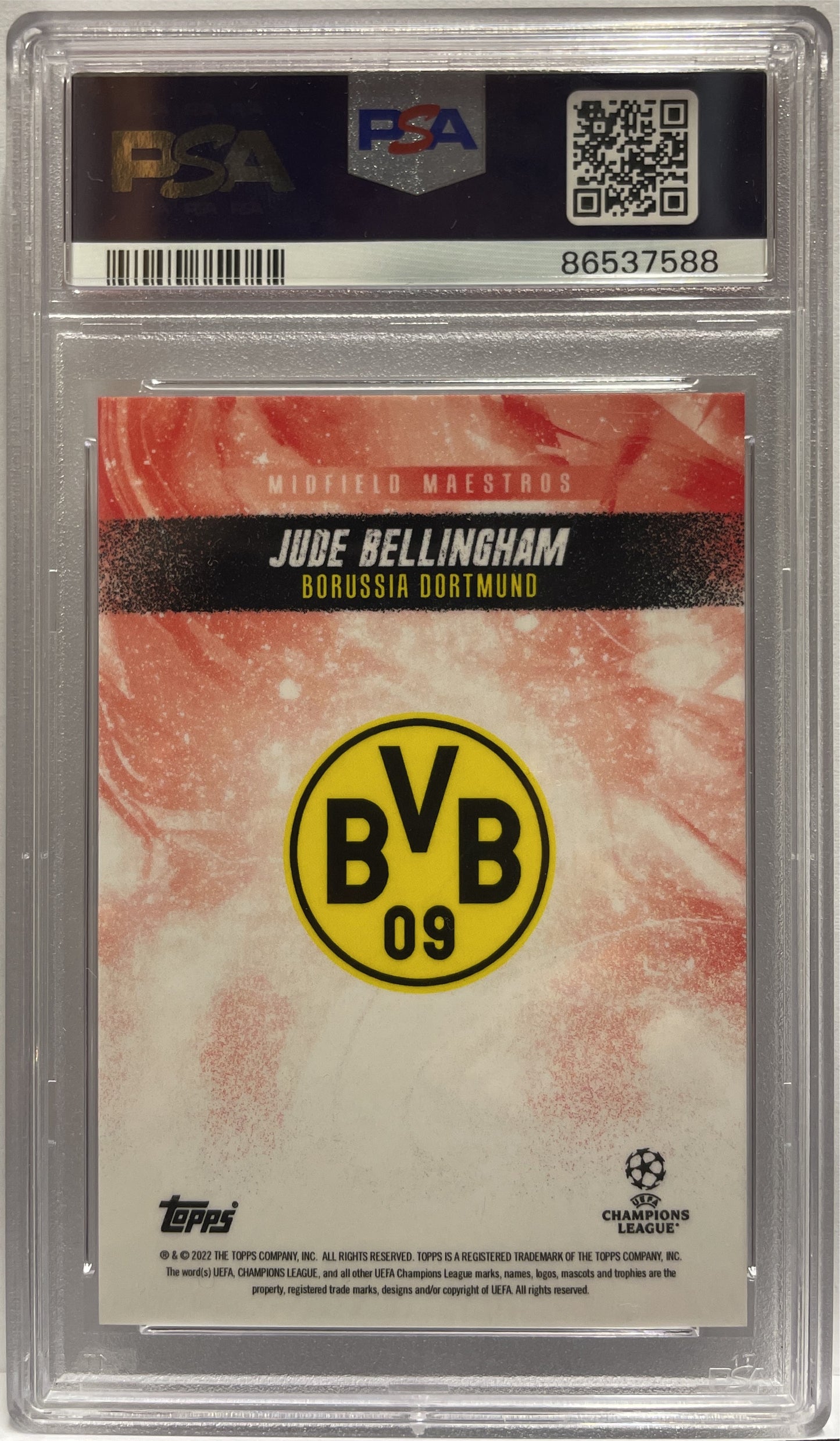 Jude Bellingham 7/10 Autograph Midfield Maestros Red Topps Jude Bellingham Platinum Curated Set 2022 PSA 8 Auto 10