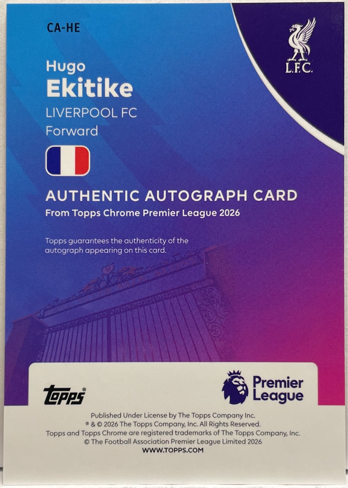Hugo Ekitike 22/25 Autograph Orange Topps Chrome Premier League EPL 2026