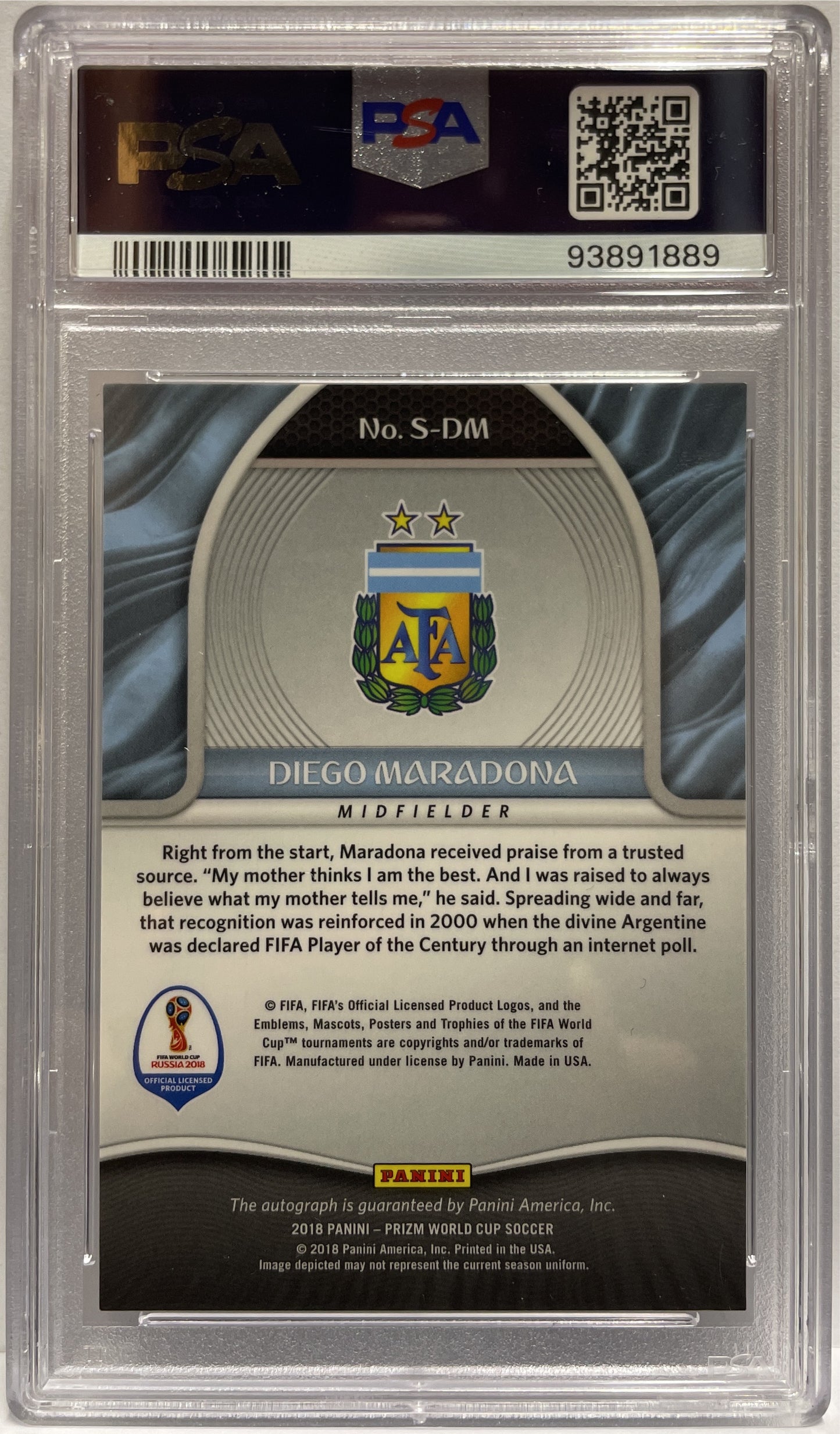 Diego Maradona Autograph Signature Panini Prizm World Cup 2018 PSA 10 Auto 10