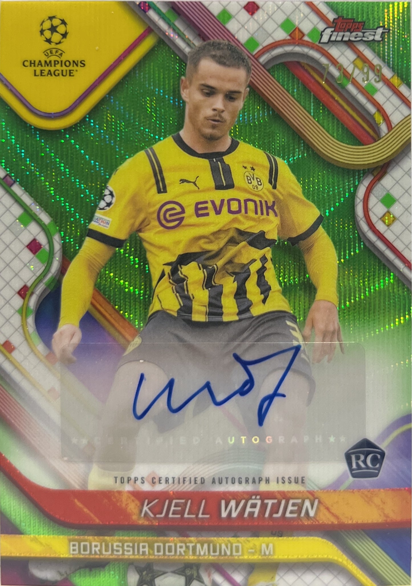 Kjell Watjen 73/99 Rookie Autograph Neon Green Wave Topps Finest UCC 2024/25