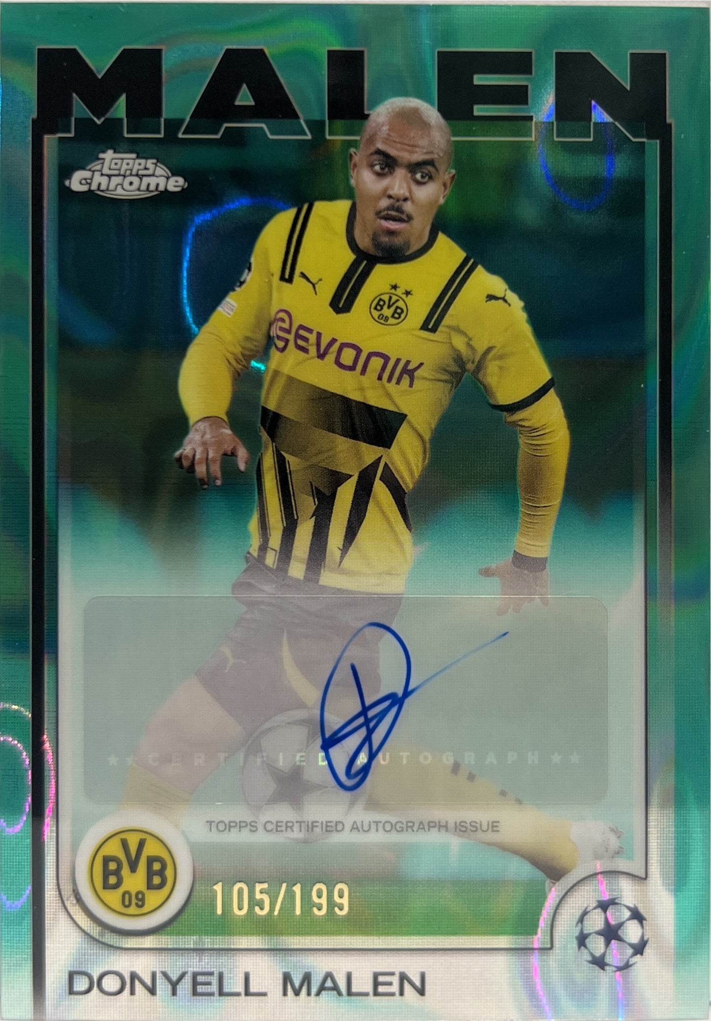 Donyell Malen 105/199 Autograph Aqua Lava Topps Chrome UCC 2024/25