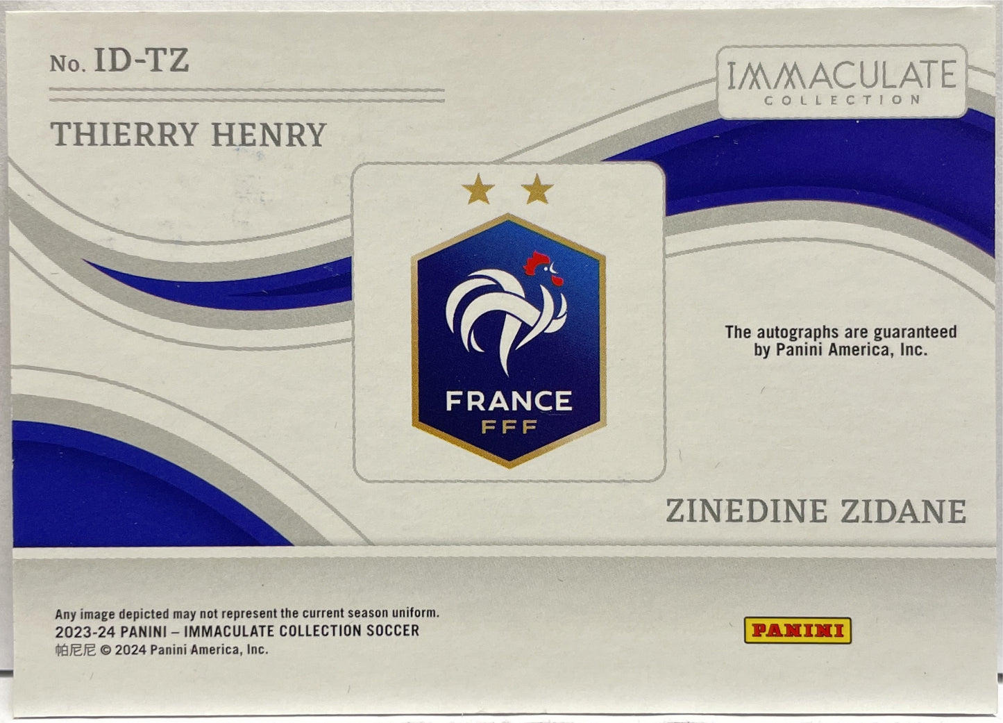 Zinedine Zidane Thierry Henry 7/10 Dual Autograph Panini Immaculate 2023/24