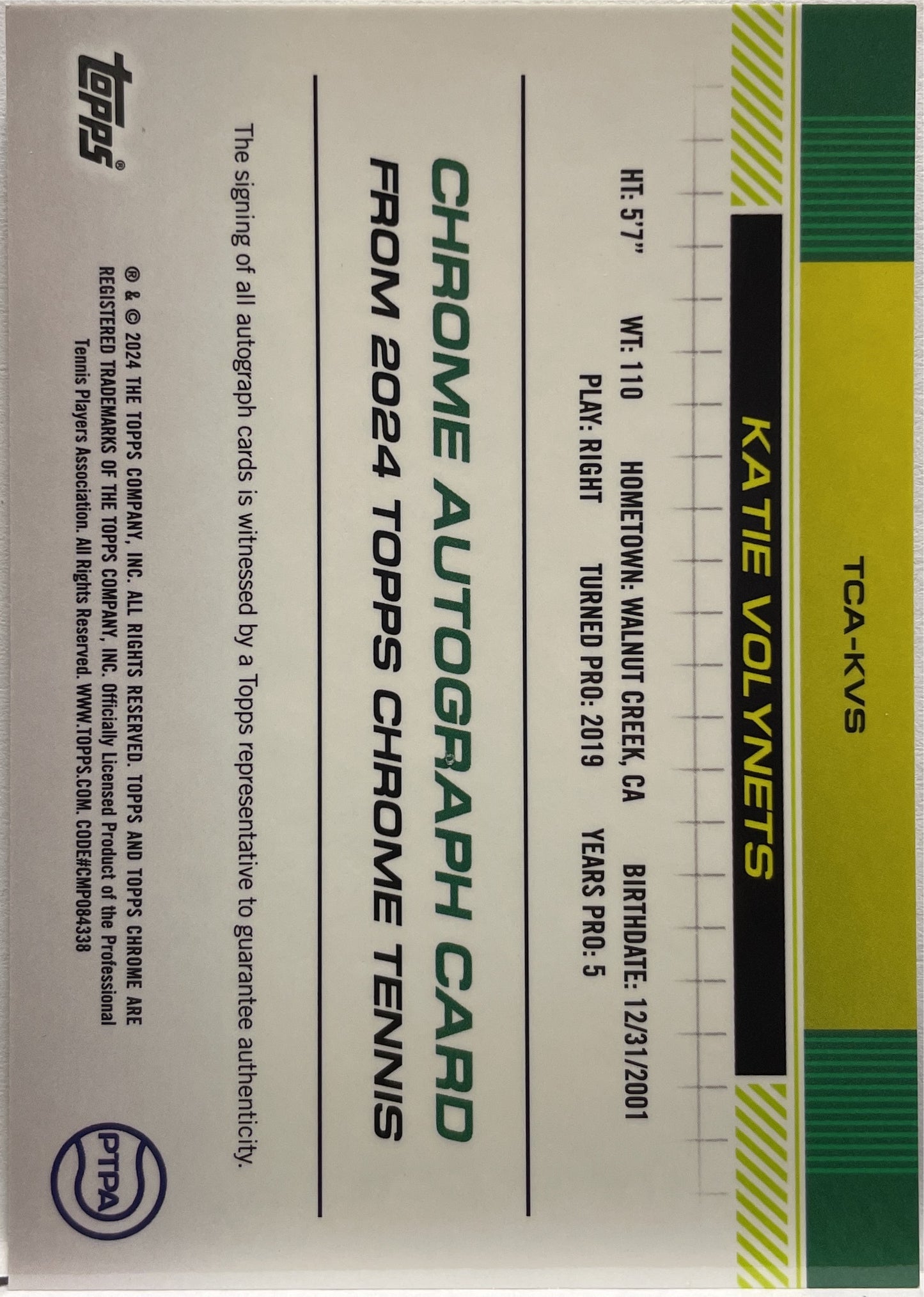 Katie Volynets 131/250 Autograph Blue  Topps Chrome Tennis 2024