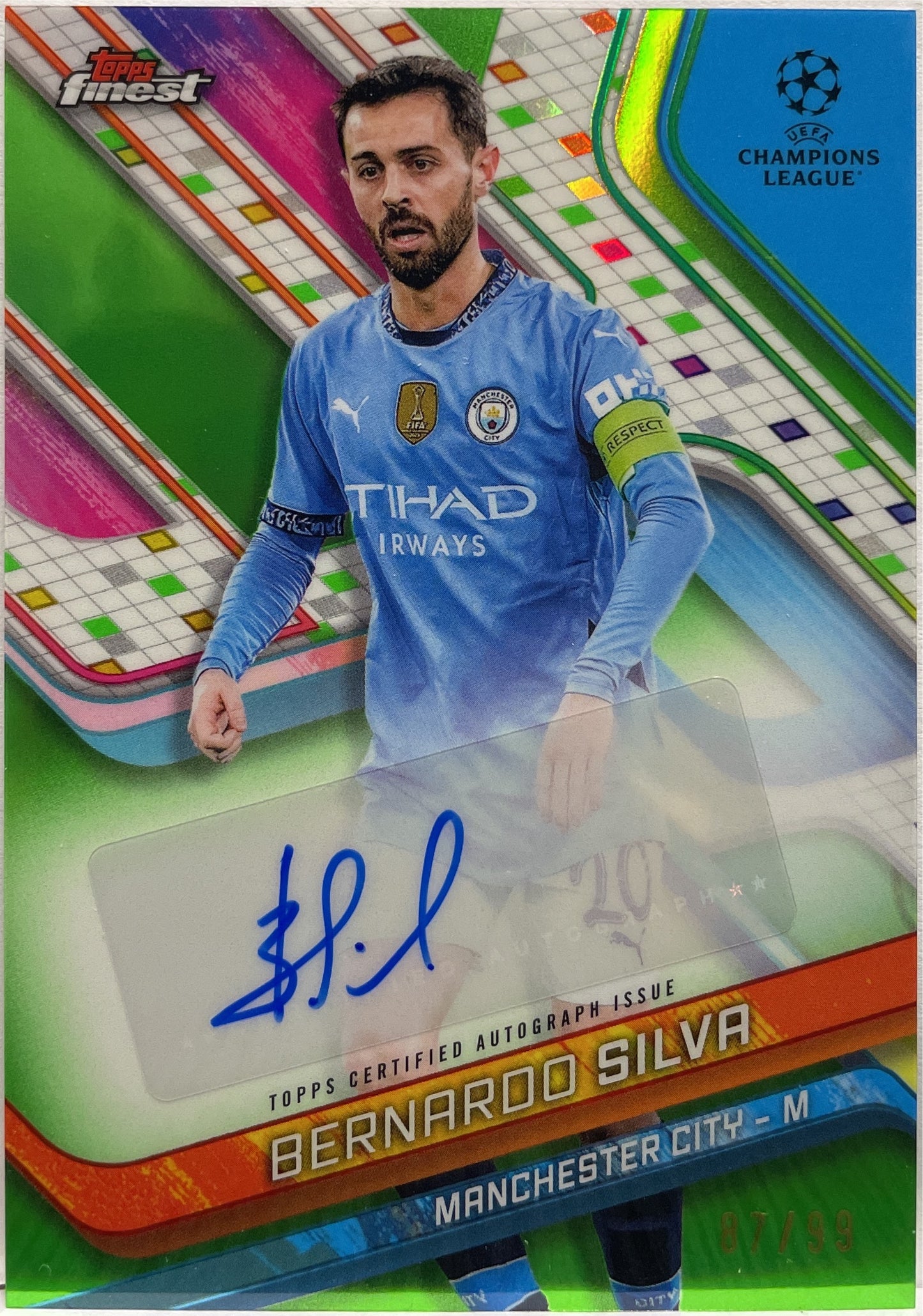 Bernardo Silva 87/99 Autograph Neon Green Topps Finest UCC 2024/25