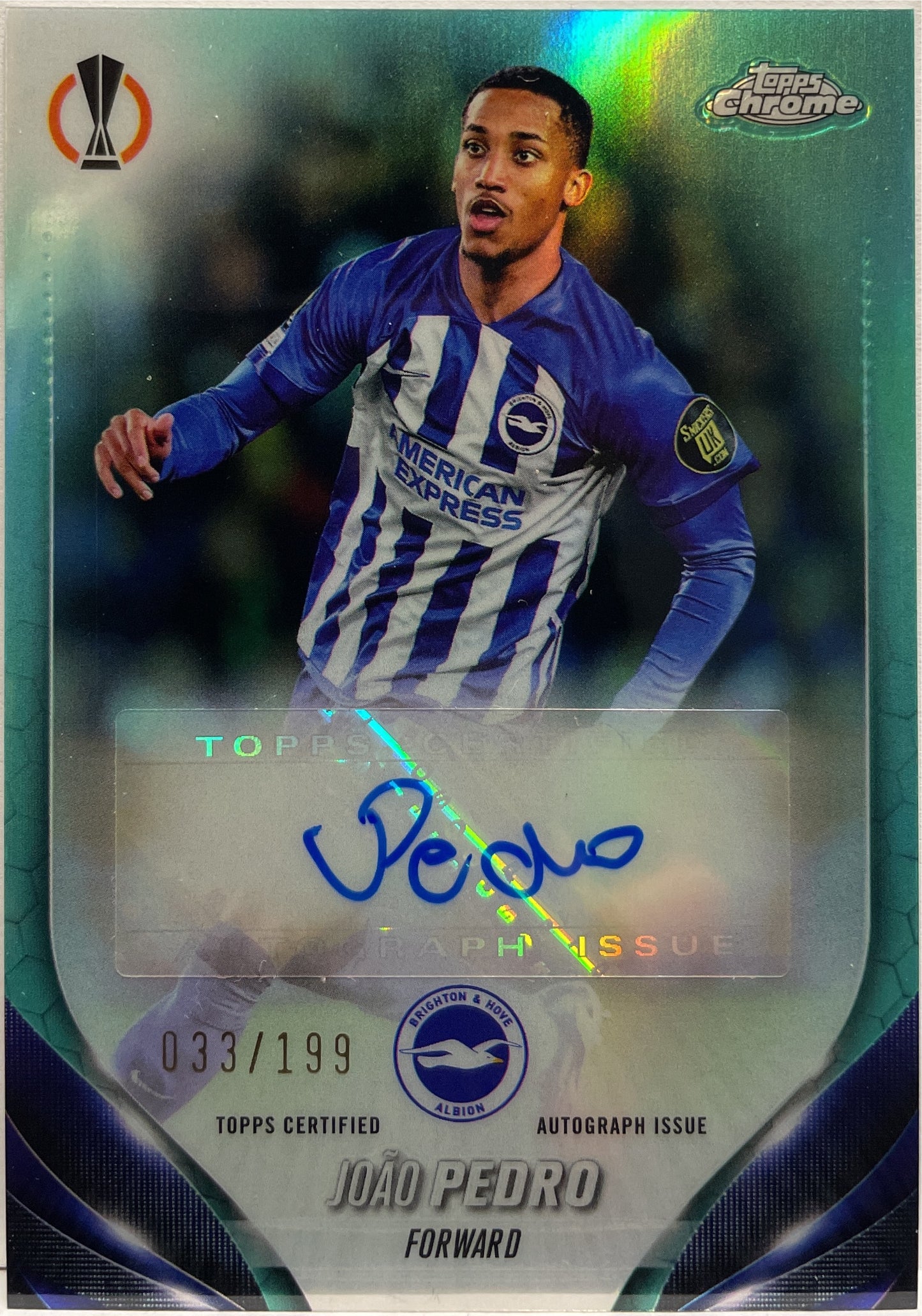 Joao Pedro 33/199 Autograph Aqua Topps Chrome UCC 2023/24