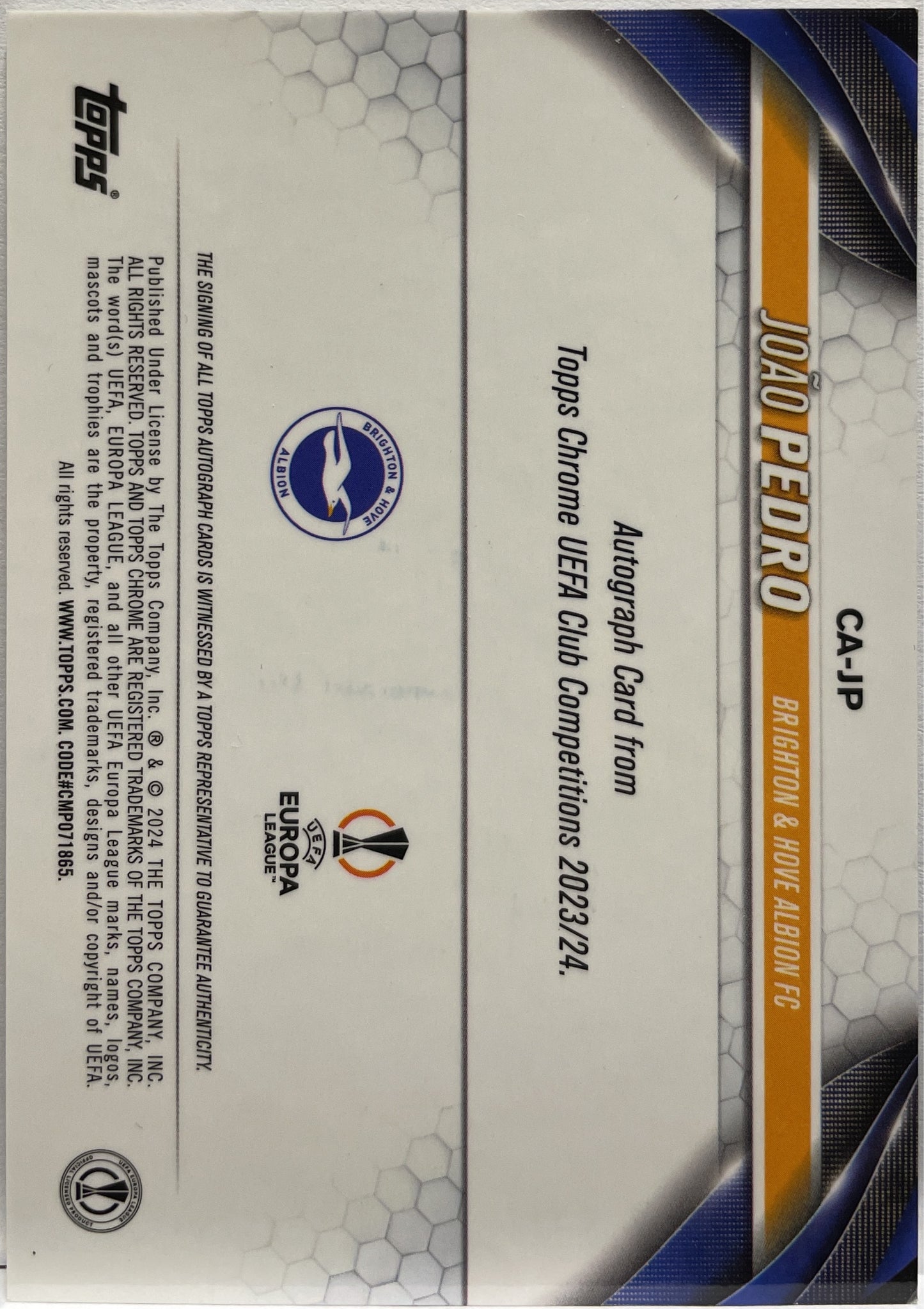 Joao Pedro 33/199 Autograph Aqua Topps Chrome UCC 2023/24