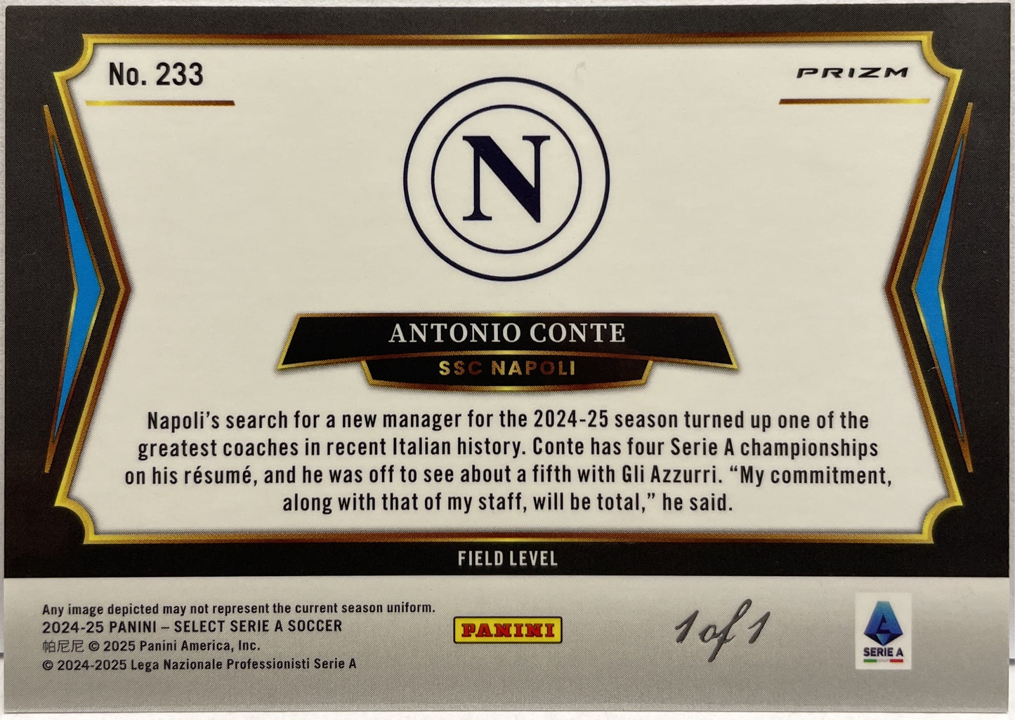 Antonio Conte 1/1 Field Level Black Select Serie A 2024/25