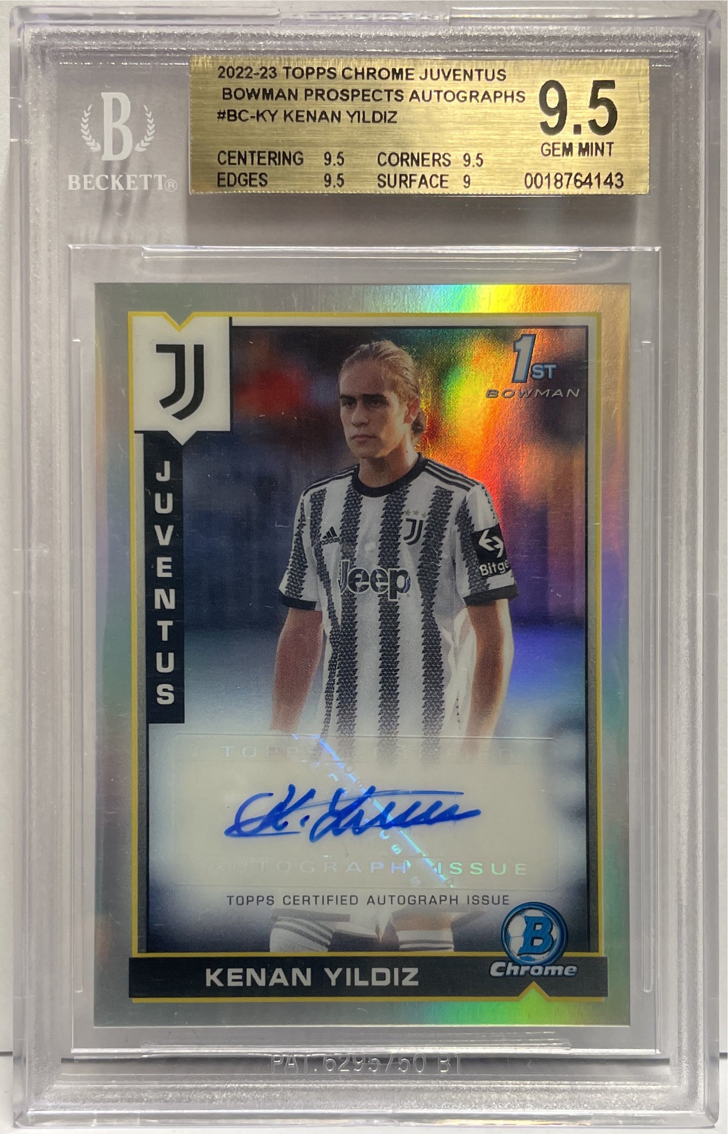 Kenan Yildiz Autograph 1ST Bowman Topps Chrome Juventus 2022/23 Beckett 9.5