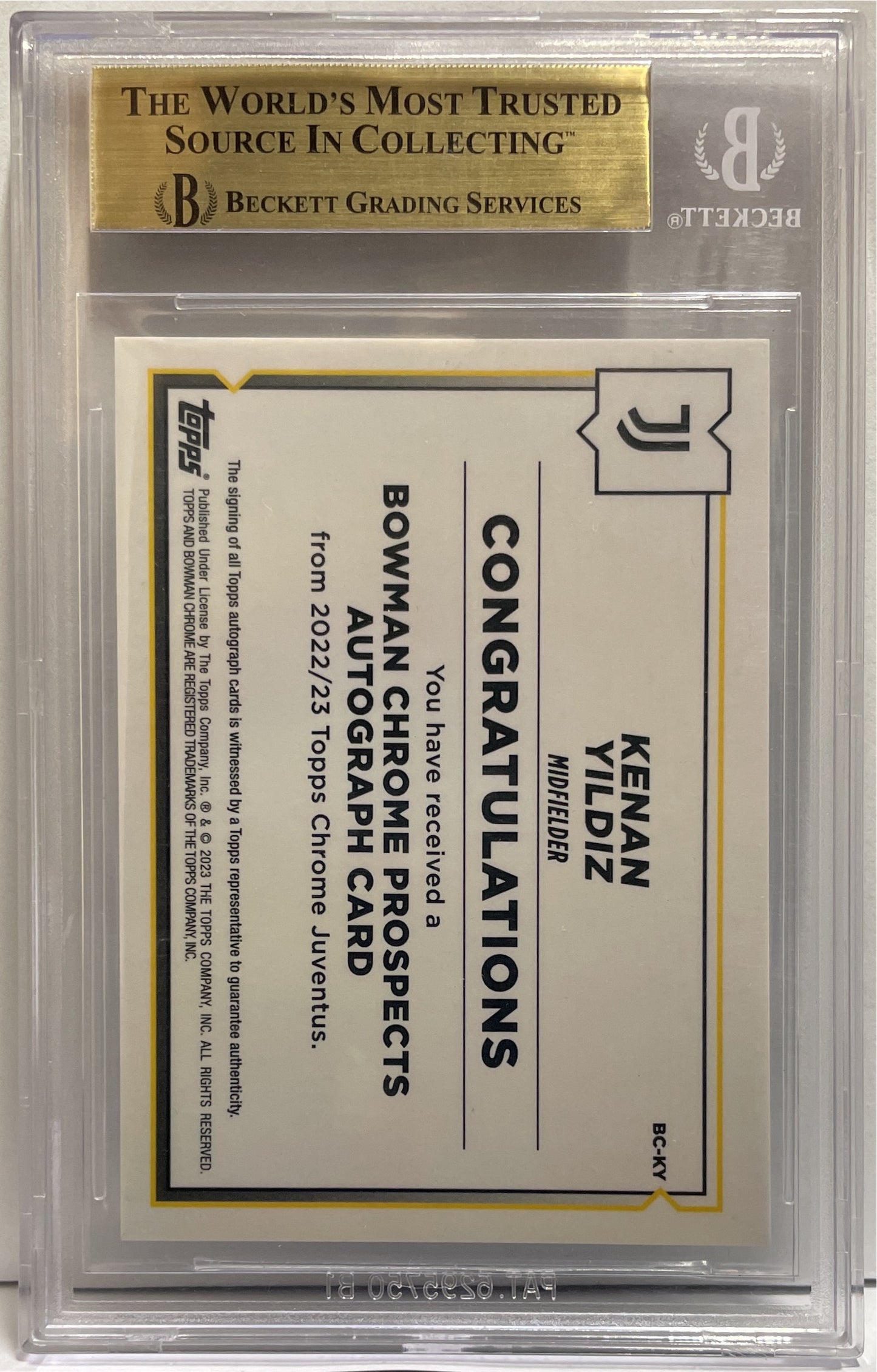 Kenan Yildiz Autograph 1ST Bowman Topps Chrome Juventus 2022/23 Beckett 9.5